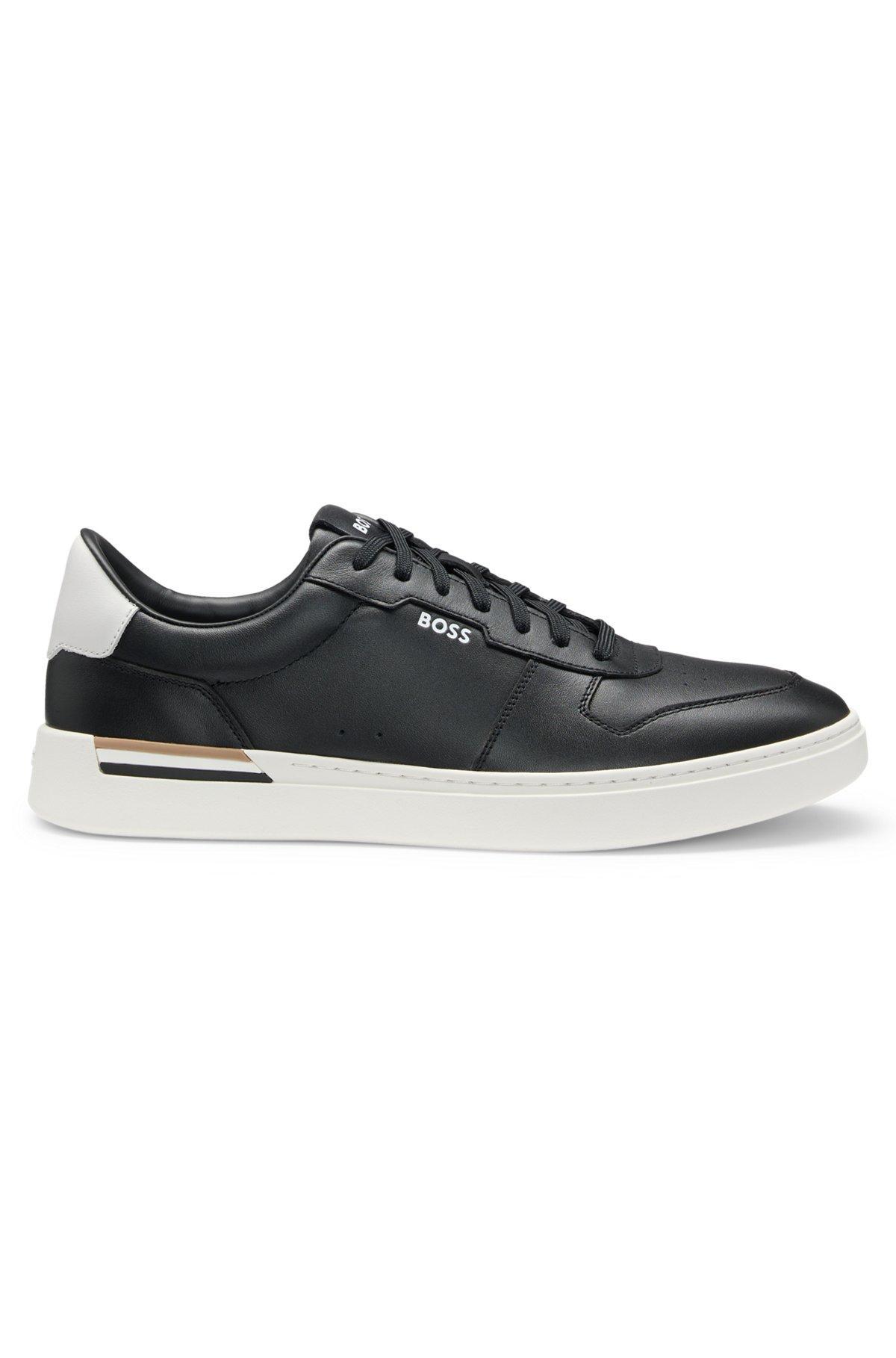 Leather trainers with signature-stripe details Product Image