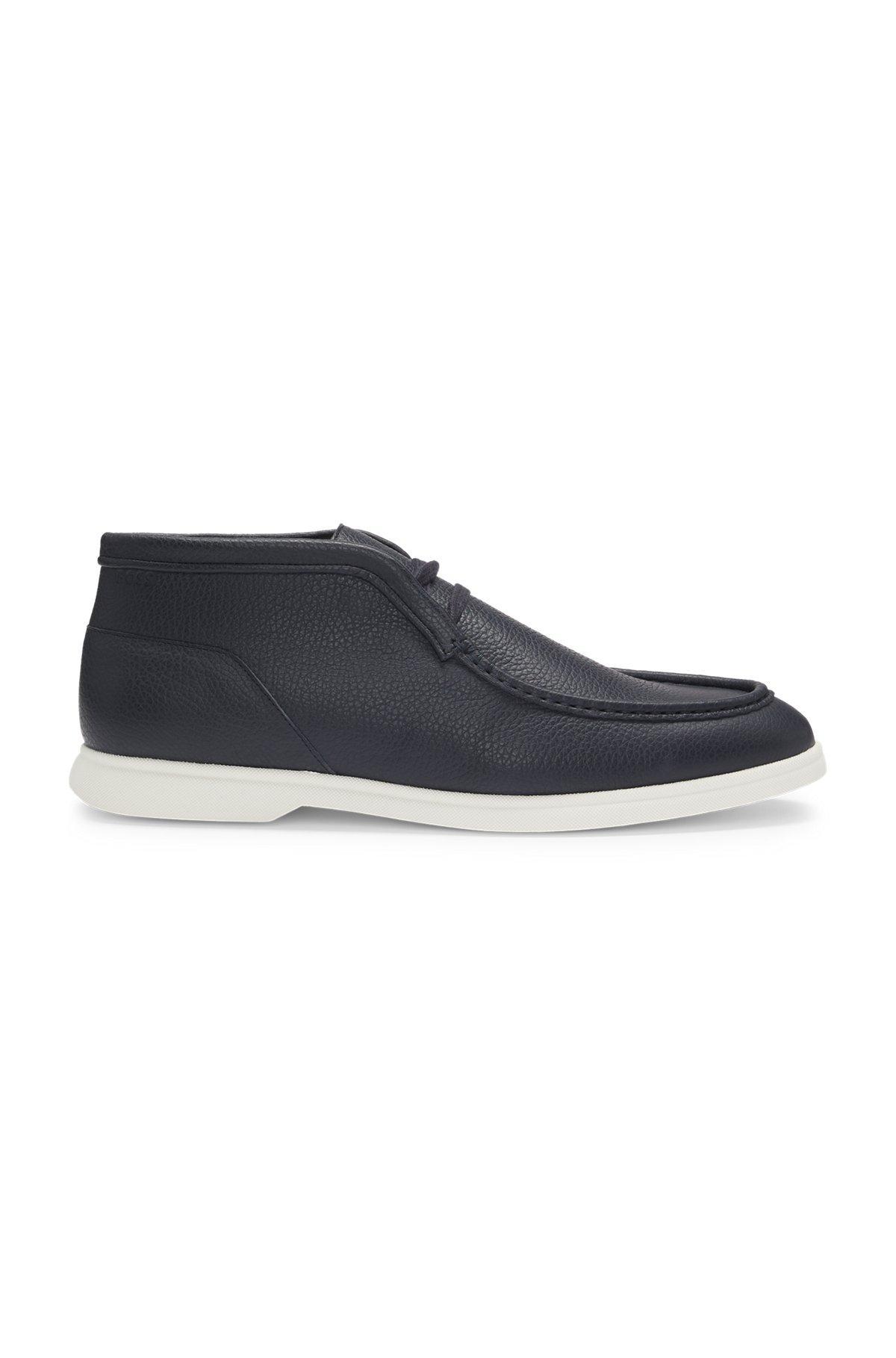 BOSS - Desert boots in tumbled leather with apron toe - Dark Blue Product Image