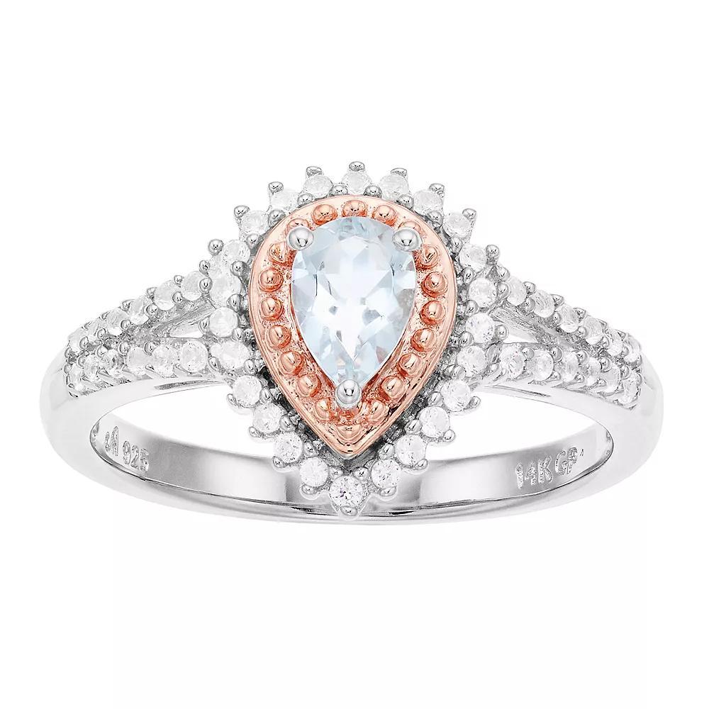 Two-Tone Rose Gold Over Silver Aquamarine Gemstone Ring, Women's, Size: 7, Two Tone Product Image