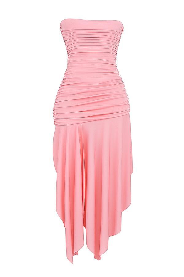 Ivana  apricot gathered asymmetric dress Product Image