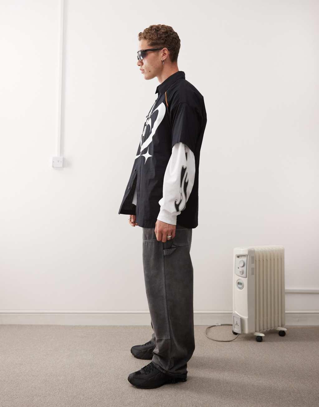 COLLUSION skater boxy shirt with front graphic in black Product Image