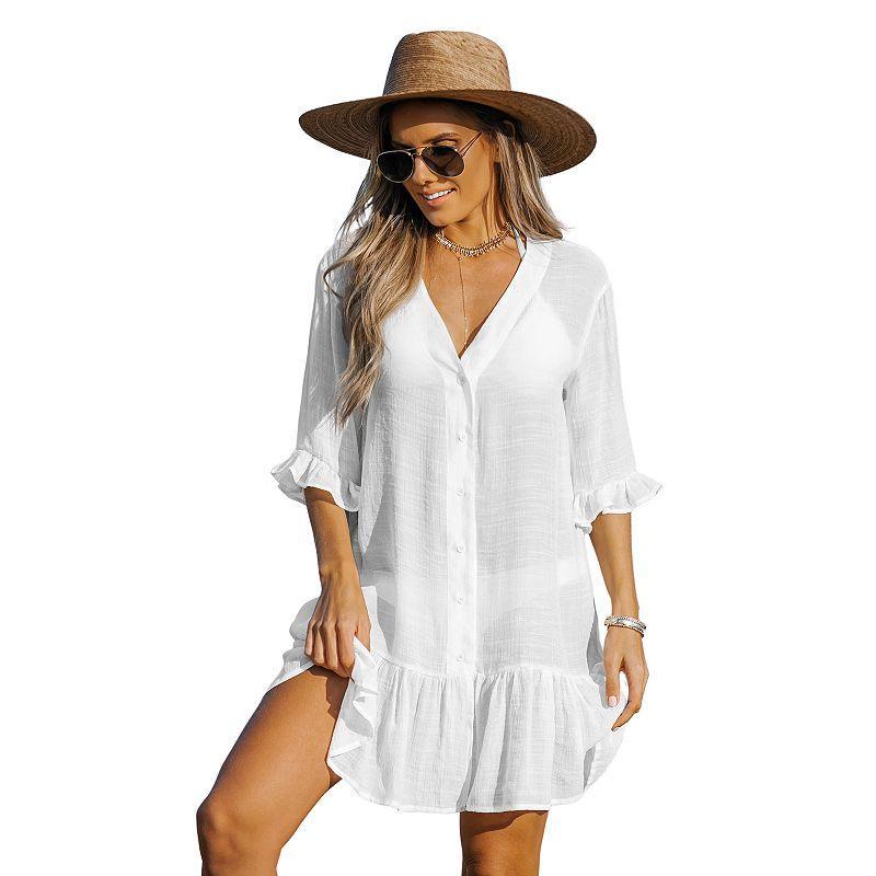 Women's Cupshe Fuchsia Ruffled Cover-Up Dress, Size: XS, Pink Product Image