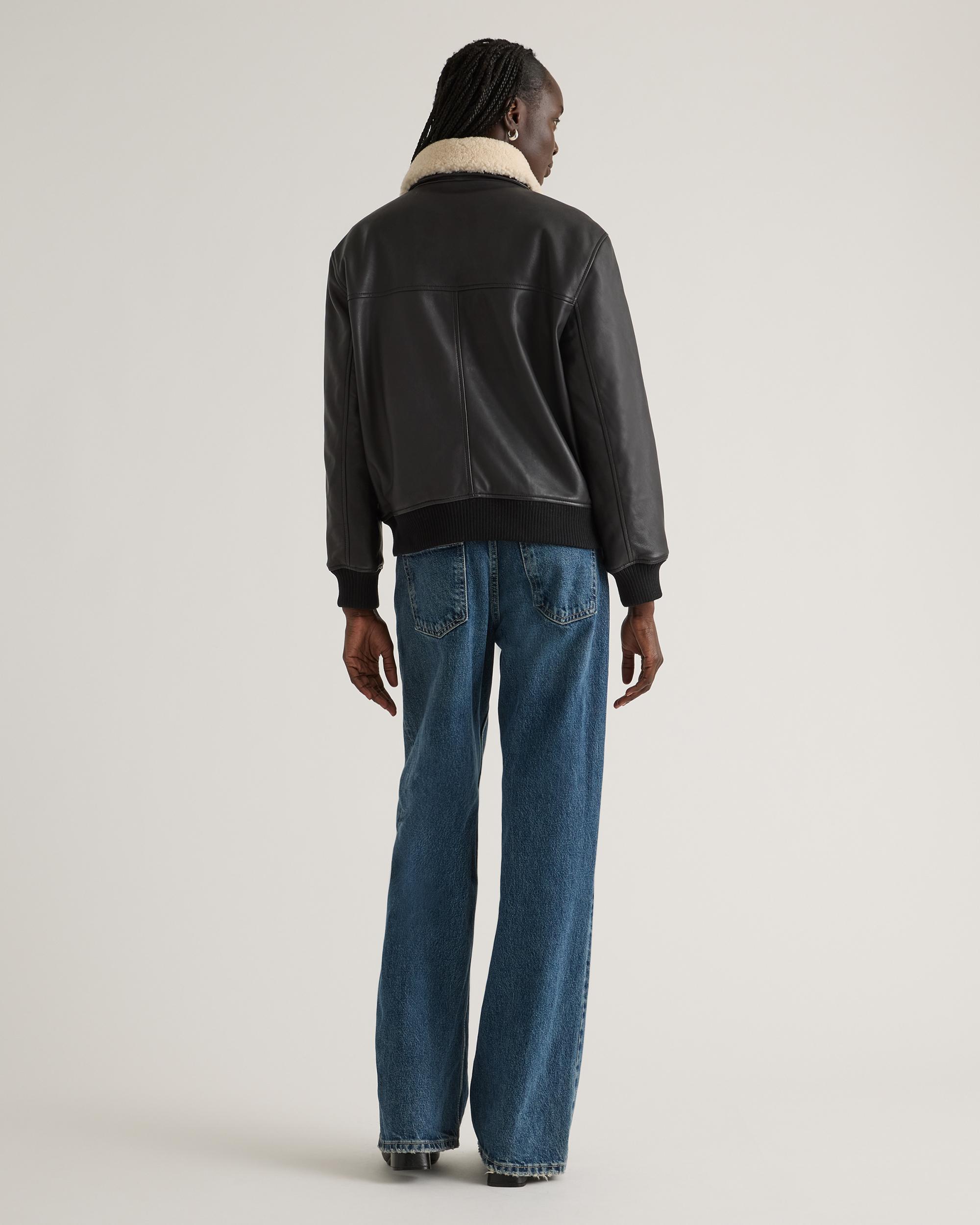 Quince | Women's Shearling Trim Aviator Jacket Leather Product Image