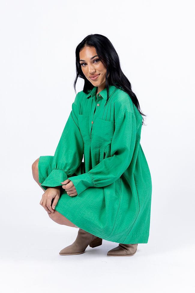 Write This Down Green Button Up Shirt Dress FINAL SALE Product Image