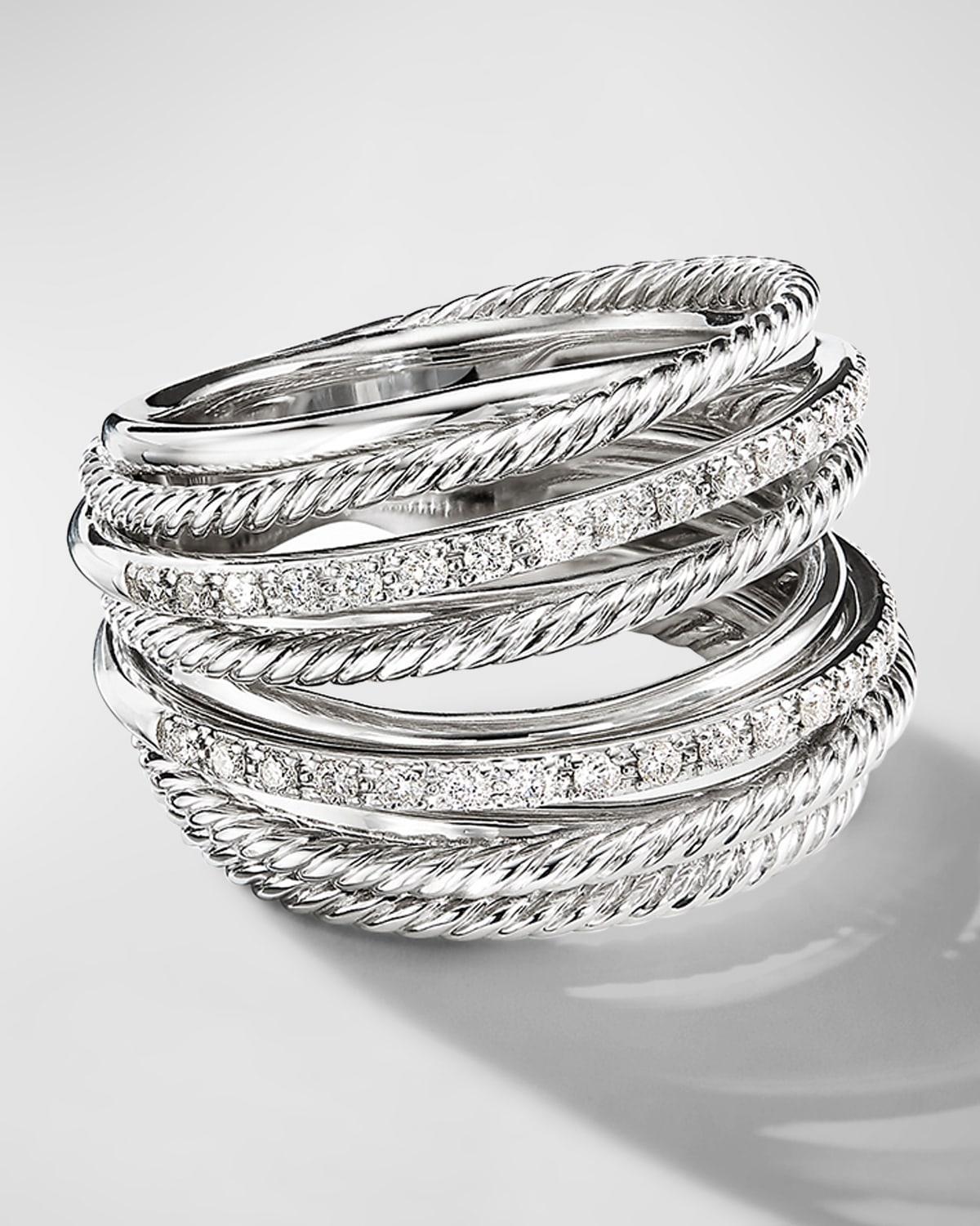 David Yurman Sterling Silver Crossover Wide Ring with Diamonds, 6 Product Image
