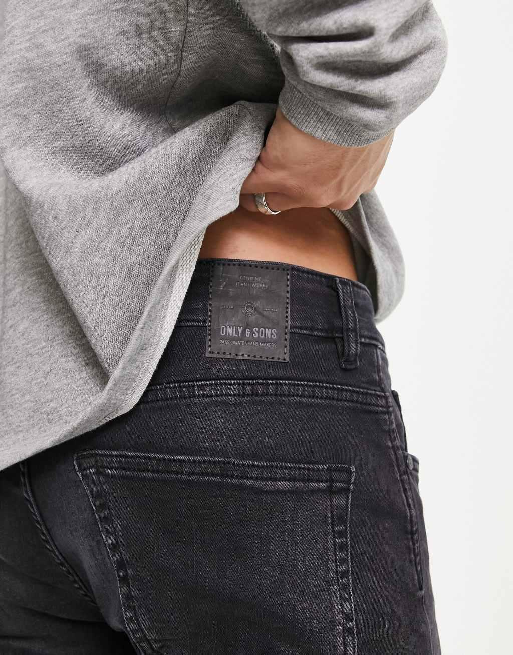 Only & Sons slim fit stretch jeans in black wash Product Image