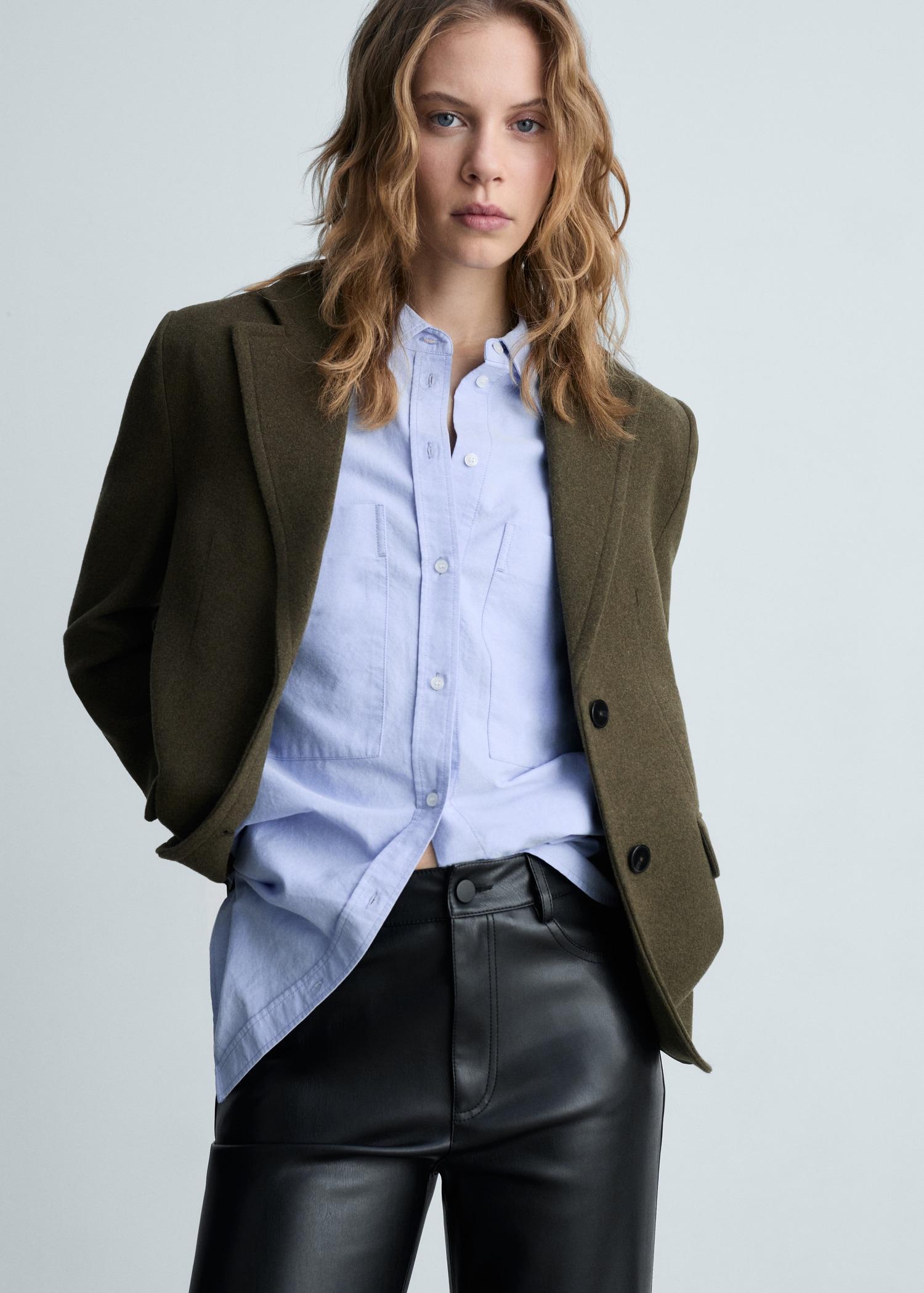 Leather-effect straight pants - Women | MANGO USA Product Image