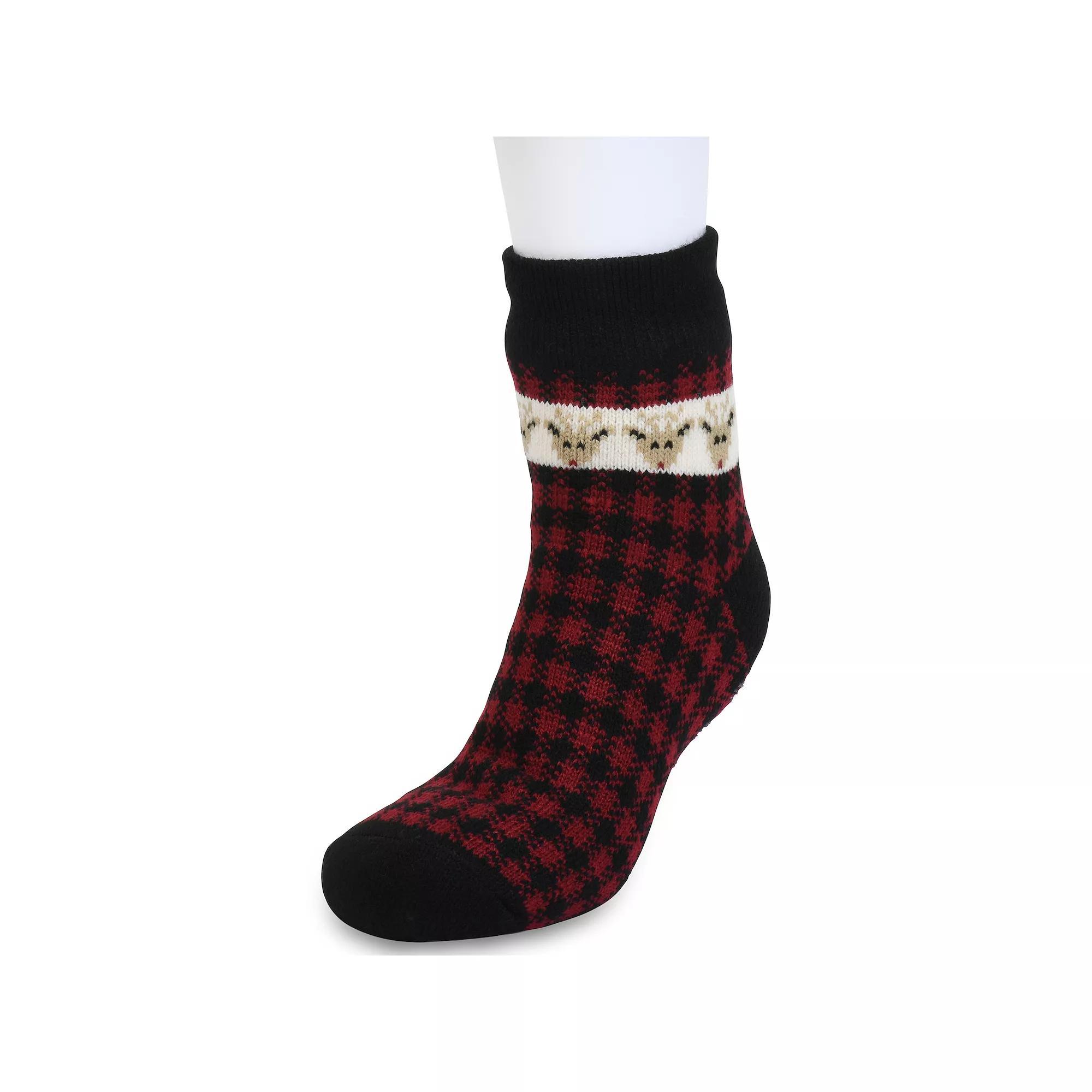 Women's GaaHuu® Jacquard Knit Cuffed Cabin Socks, Buffalo Check Deer Product Image