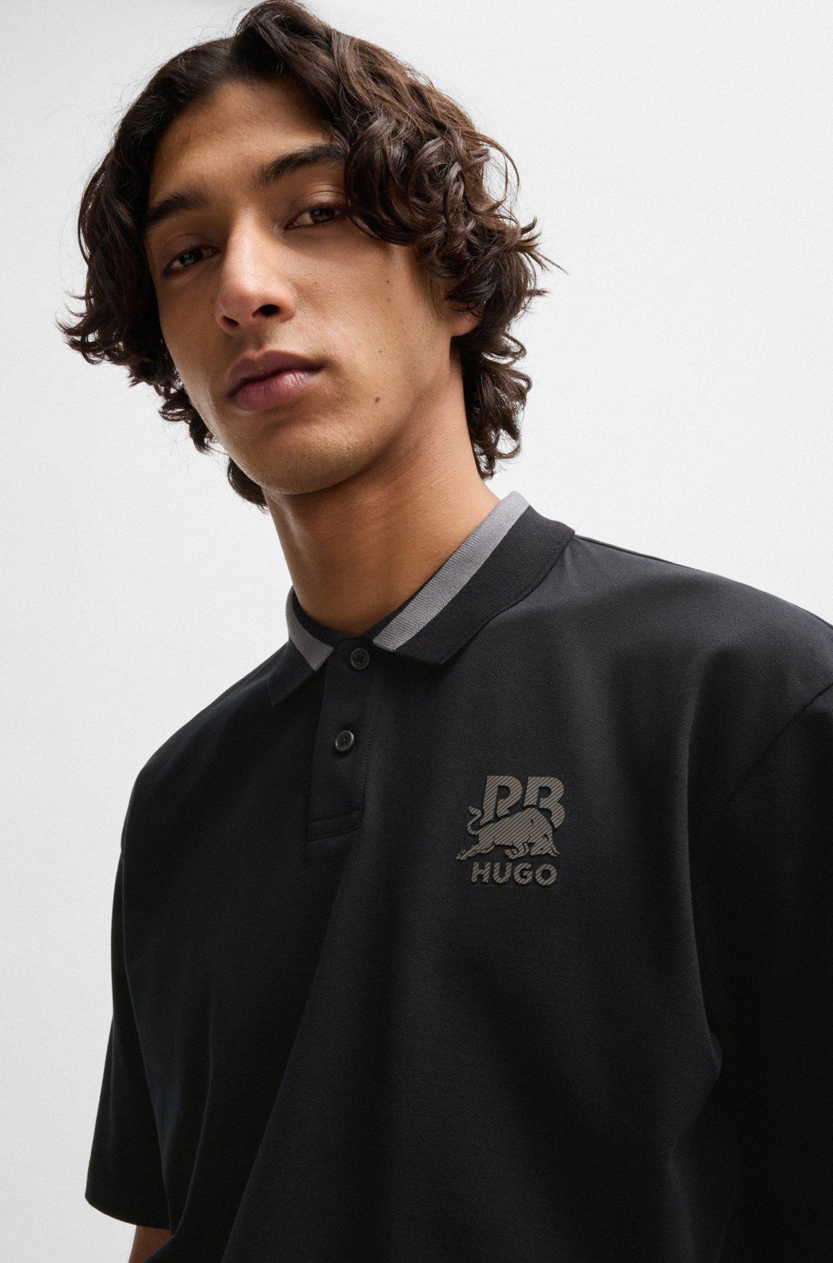 HUGO x RB stretch-cotton polo shirt with carbon stealth logo Product Image