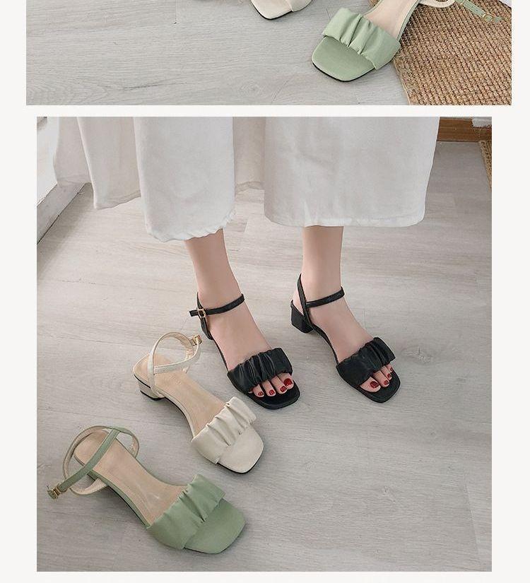 Shirred Ankle Strap Chunky Heel Sandals Product Image