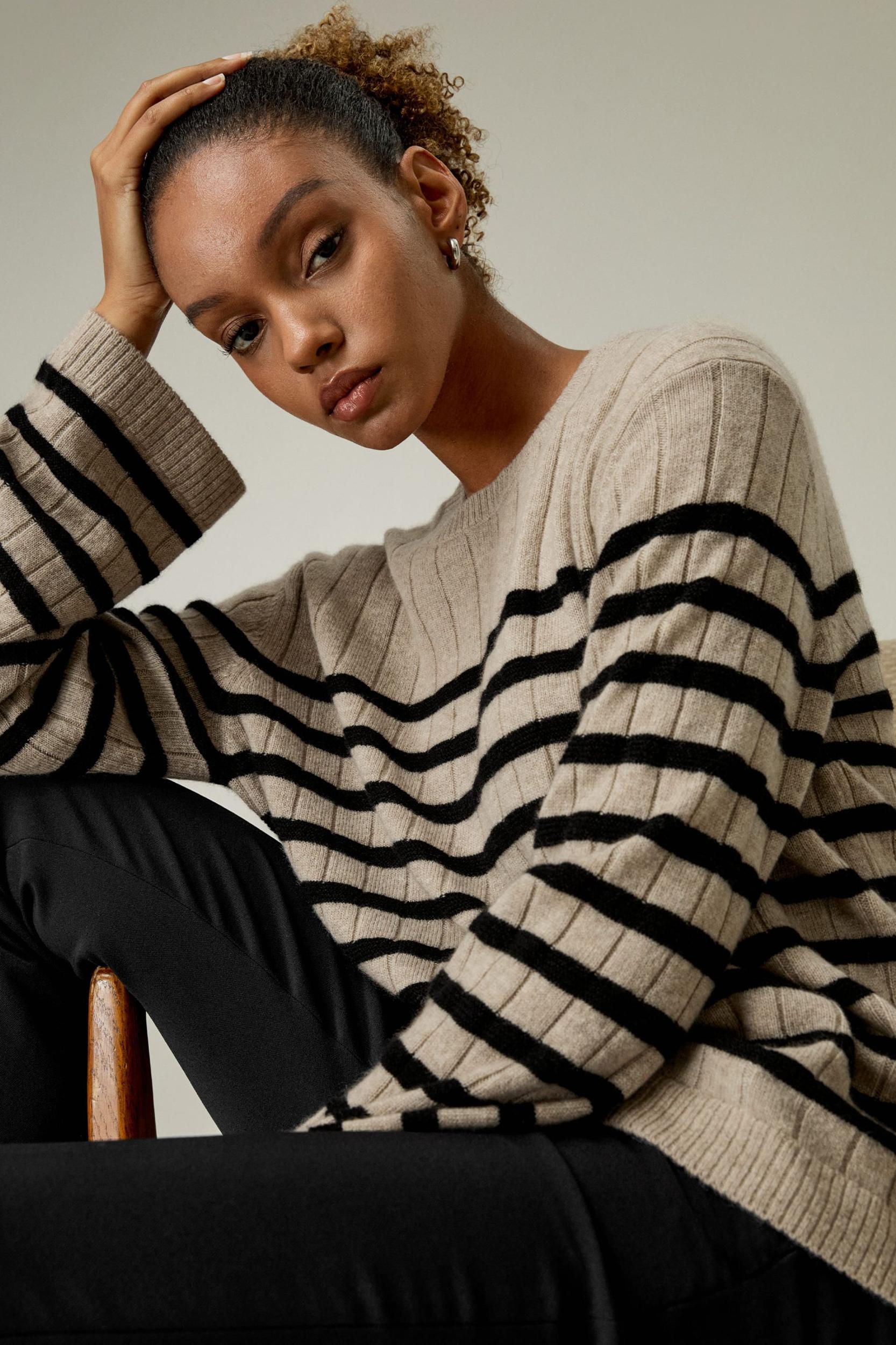 Drop-Shoulder Striped Cashmere Sweater Product Image