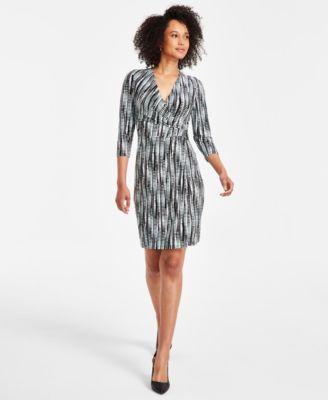 Kasper Womens Printed Wrap-Style Dress - Black Product Image