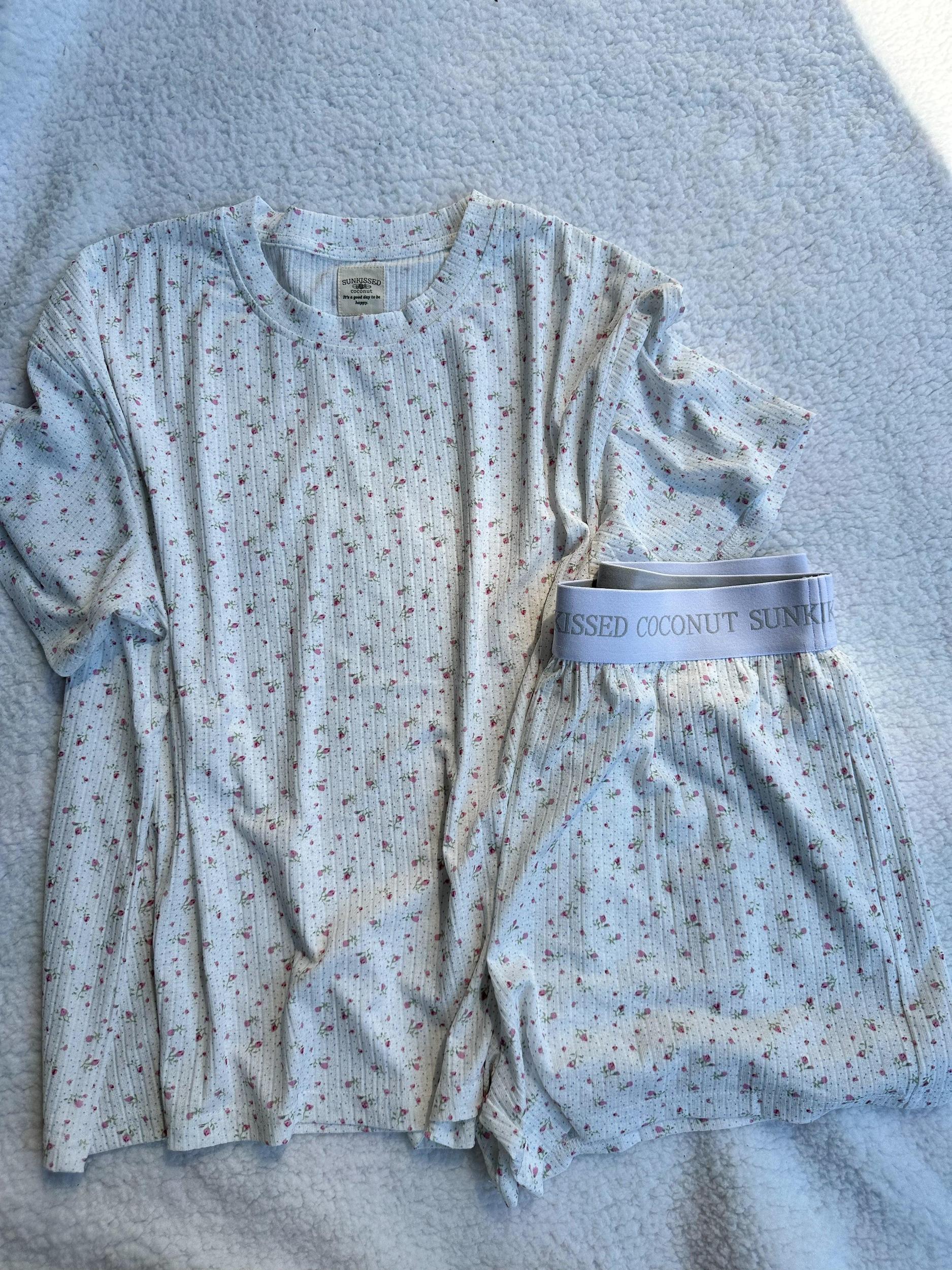 White Floral Pajama Shorts Product Image