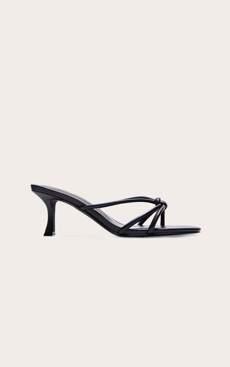 Black PU Wide Fit Square Toe Knotted Heeled Mules Product Image