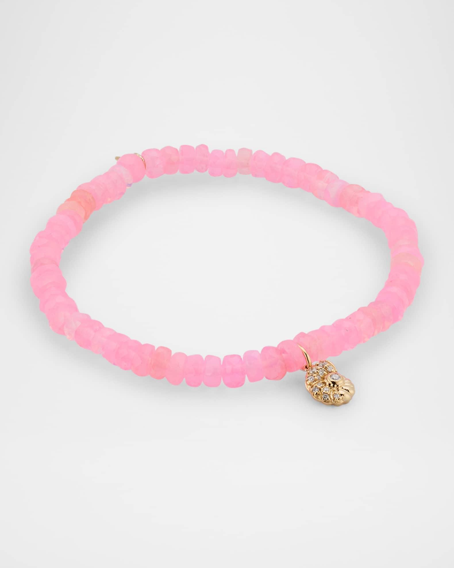 14K Gold & Diamond Nautilus Charm on Opal Beaded Bracelet Product Image