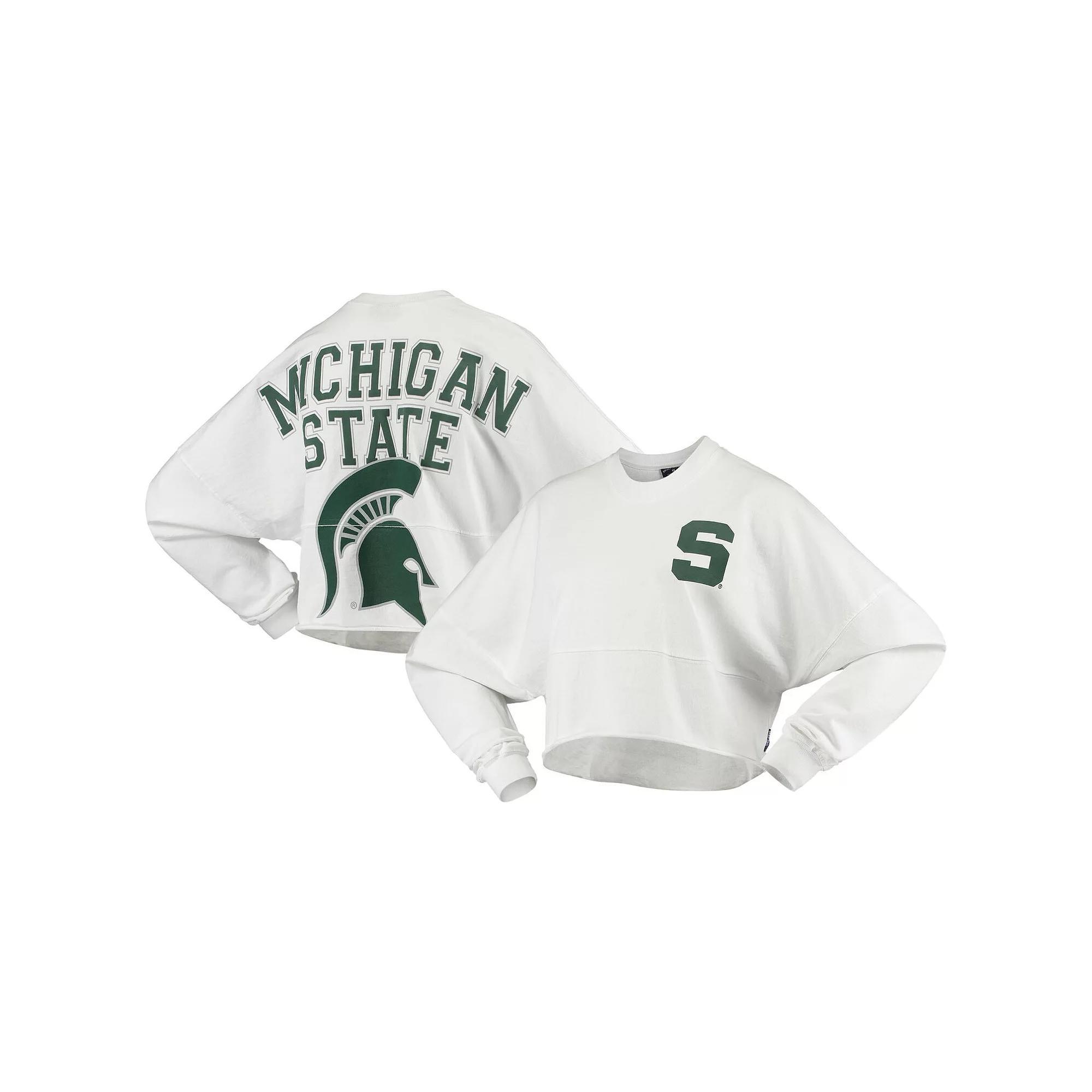 Women's White Michigan State Spartans Raw Hem Cropped Spirit Jersey Long Sleeve T-Shirt, Size: 2XL Product Image