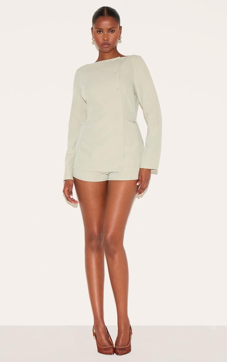 Clay Woven Asymmetric Button Tailored Skort Romper Product Image