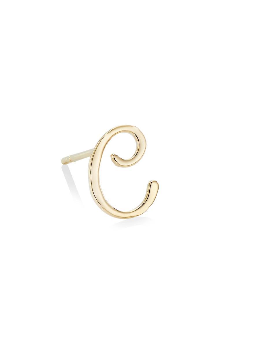 Womens 14K Yellow Gold Cursive Initial Stud Earring Product Image