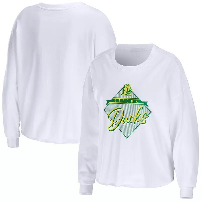 Women's WEAR by Erin Andrews White Oregon Ducks Diamond Long Sleeve Cropped T-Shirt, Size: XL Product Image