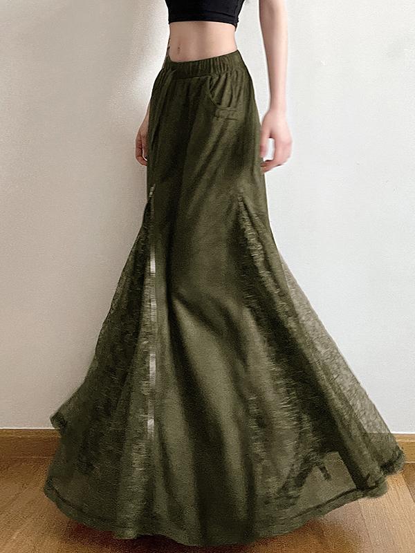 Vintage Green Lace Patchwork Maxi Skirt Product Image