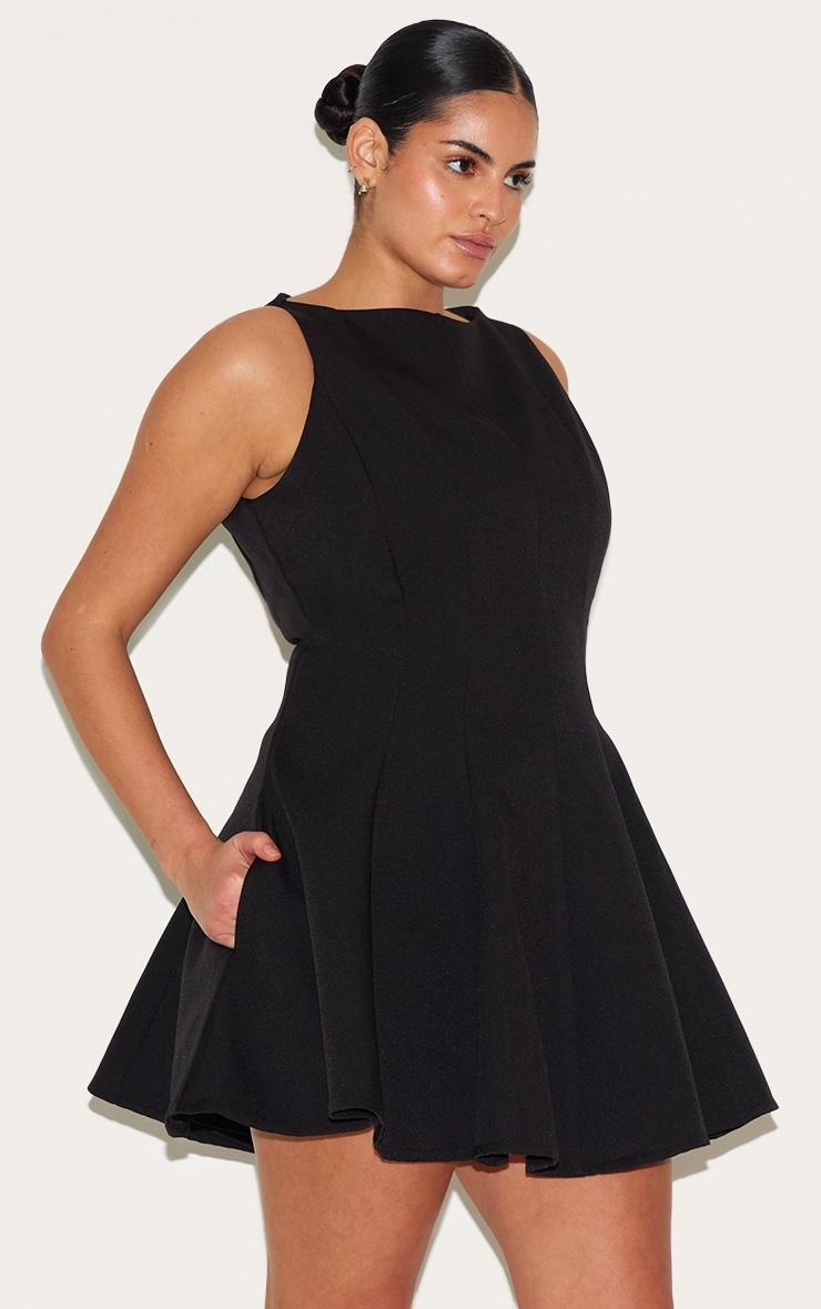 Plus Black Woven Pleated Slash Neck Shift Dress Product Image