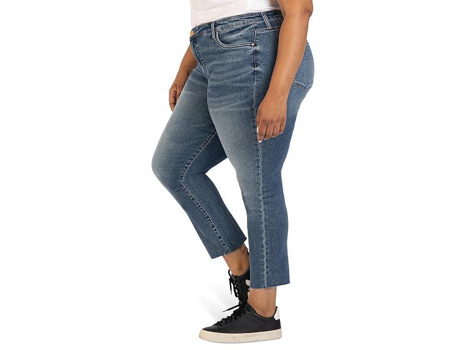 KUT from the Kloth Plus Size Reese High-Rise Fab Ab Ankle Straight Raw Hem in Reborn (Reborn) Women's Jeans Product Image