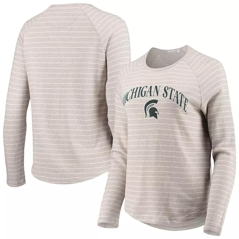 Women's Heathered Gray Michigan State Spartans Seaside Striped French Terry Raglan Pullover Sweatshirt, Size: Small, Grey Product Image