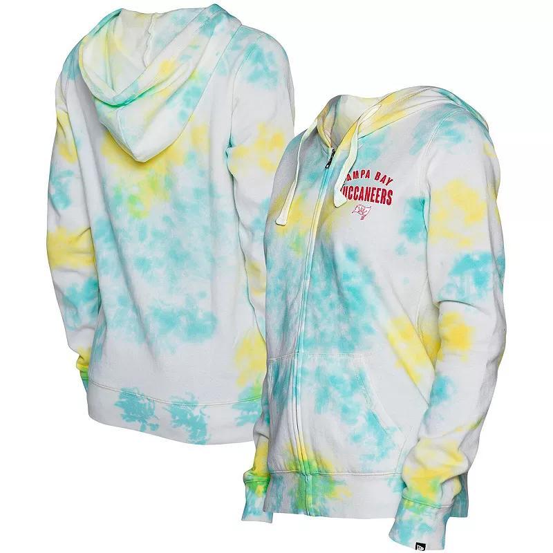 Women's New Era White Tampa Bay Buccaneers Ice-Dye Full-Zip Hoodie, Size: Medium, Team Product Image
