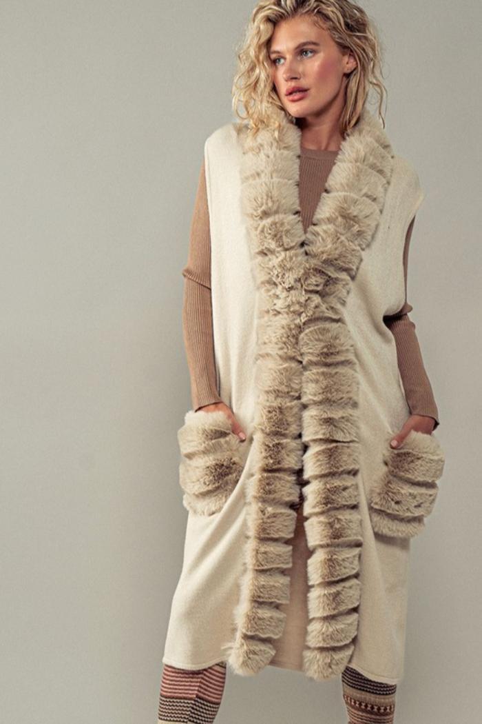Faux Fur Trim Vest Product Image