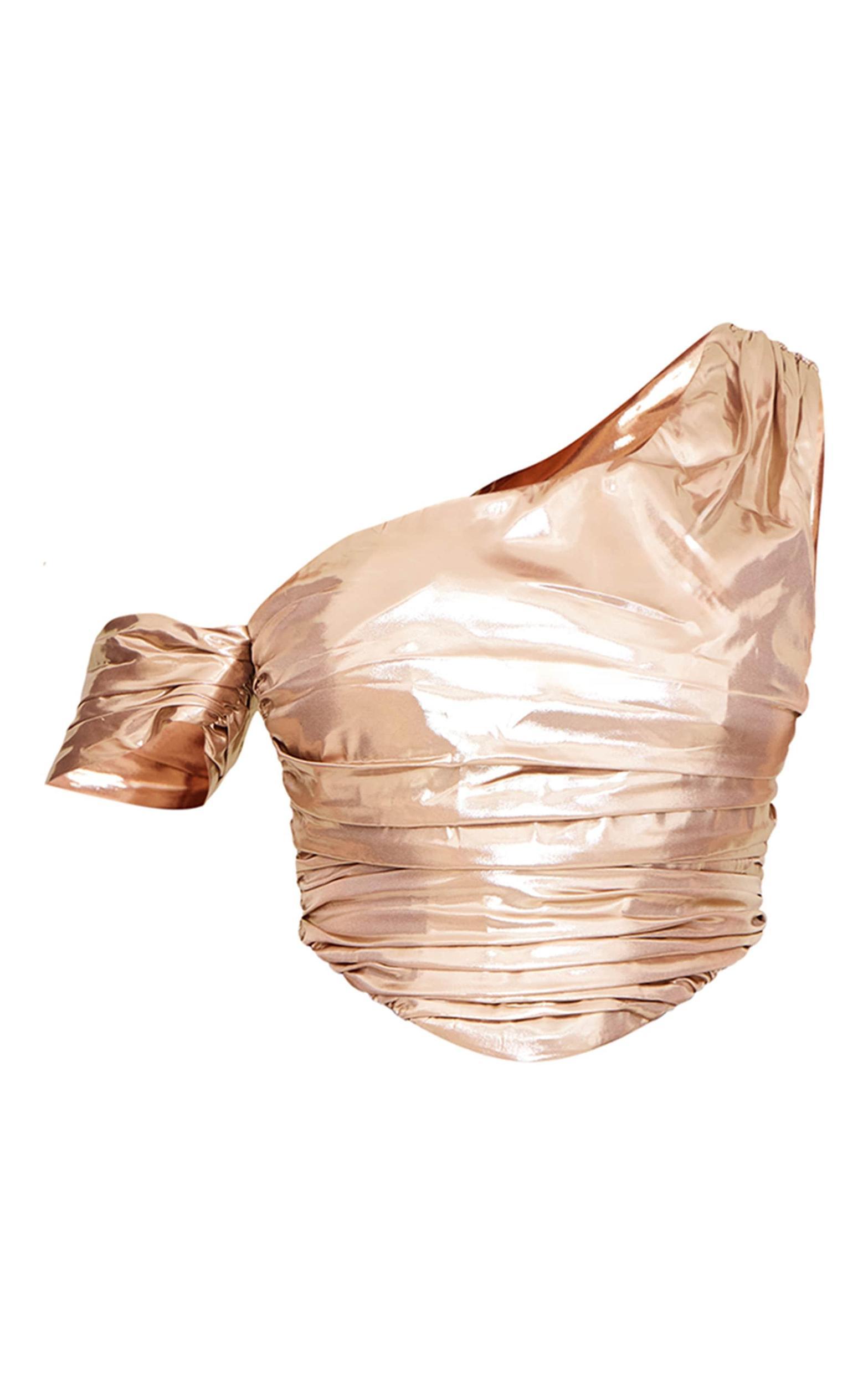 Champagne Satin Drapey Bardot Top Product Image