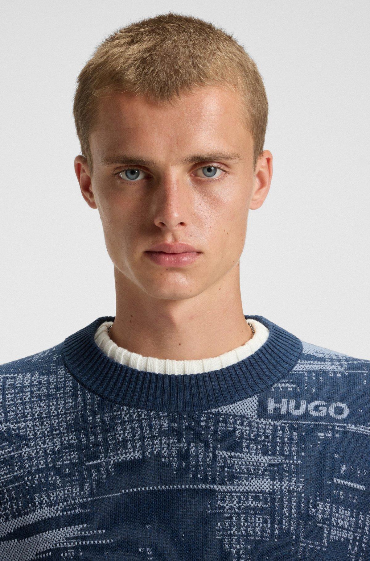 Relaxed-fit sweater in cotton with jacquard pattern Product Image