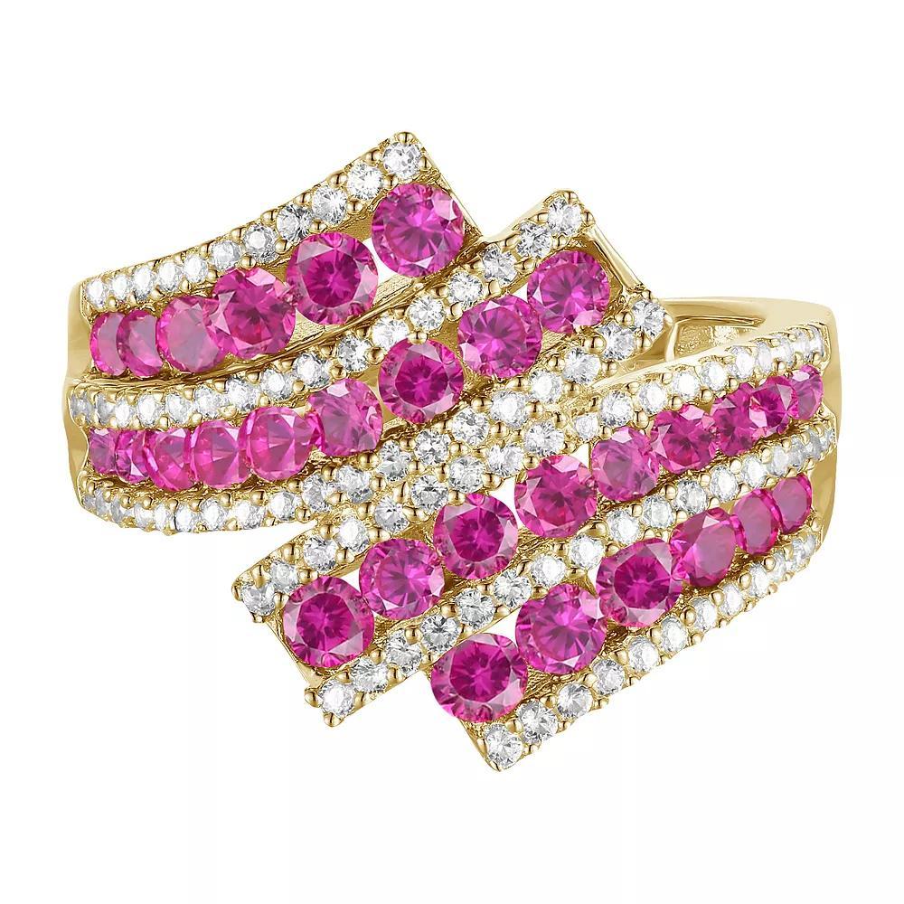 14k Gold Over Silver Lab-Created Ruby & Lab-Created White Sapphire Ring, Women's, Size: 6, Gold Tone Product Image