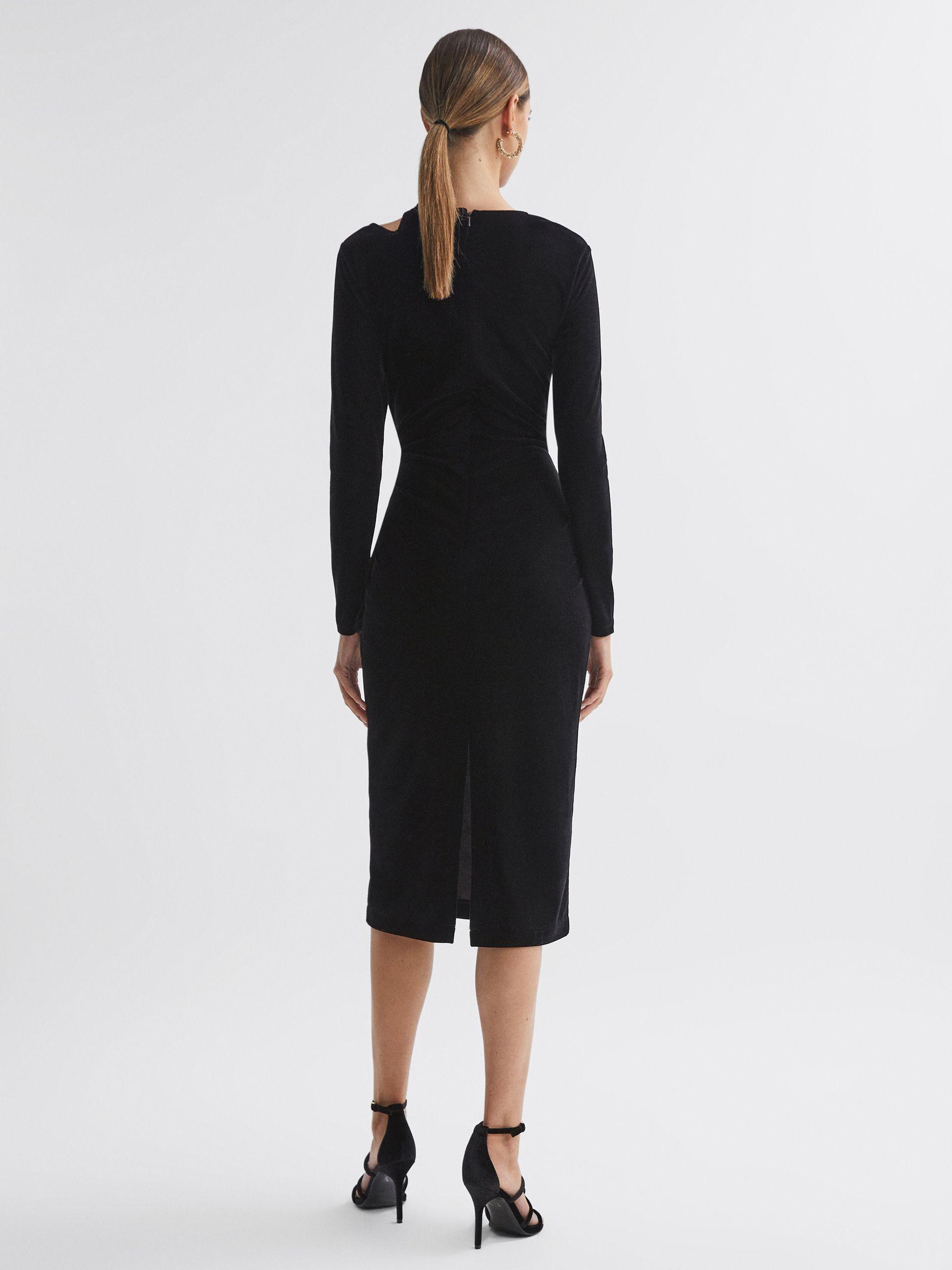 Velvet Cut-Out Midi Dress in Black Product Image