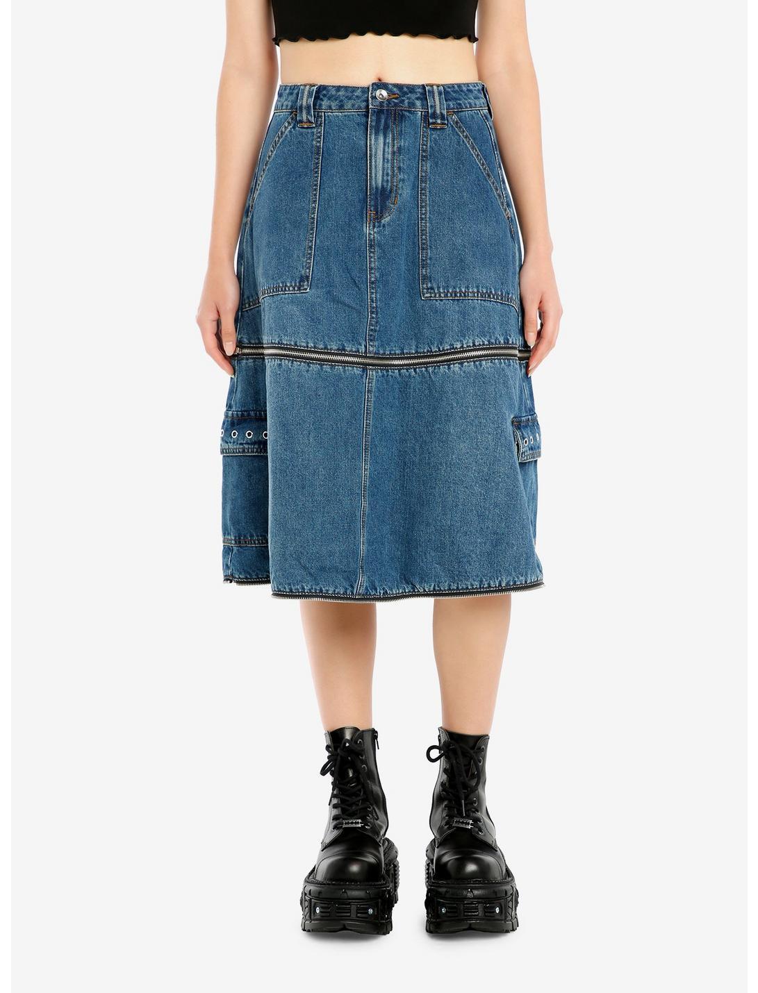Social Collision Zip-Off Denim Cargo Maxi Skirt Product Image