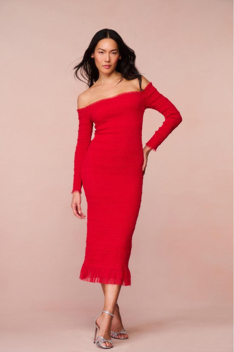 Avelle Smocked Tulle Midi Dress Product Image