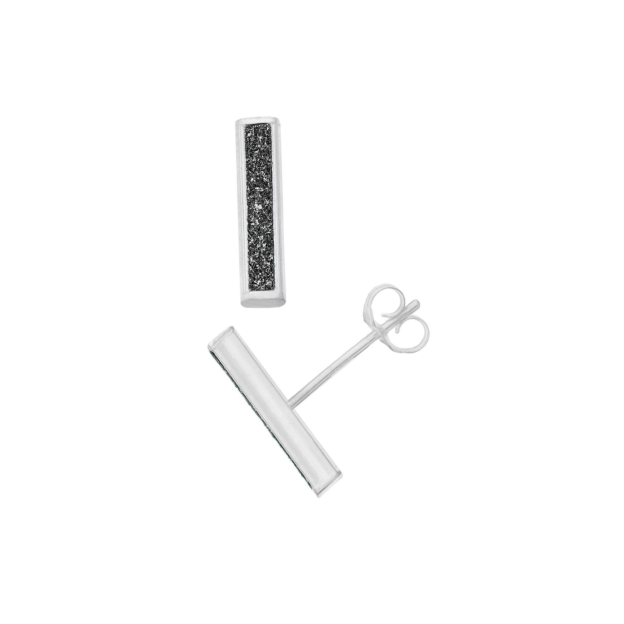 Aleure Precioso Sterling Silver Glitter Bar Post Earrings, Women's, Sterling Silver Black Product Image