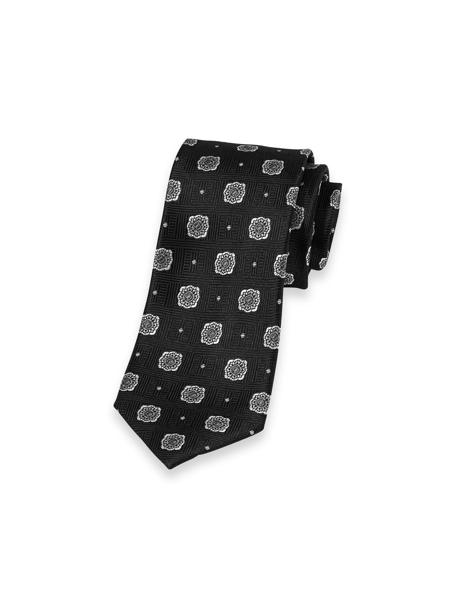 Medallion Woven Silk Tie - Black Product Image