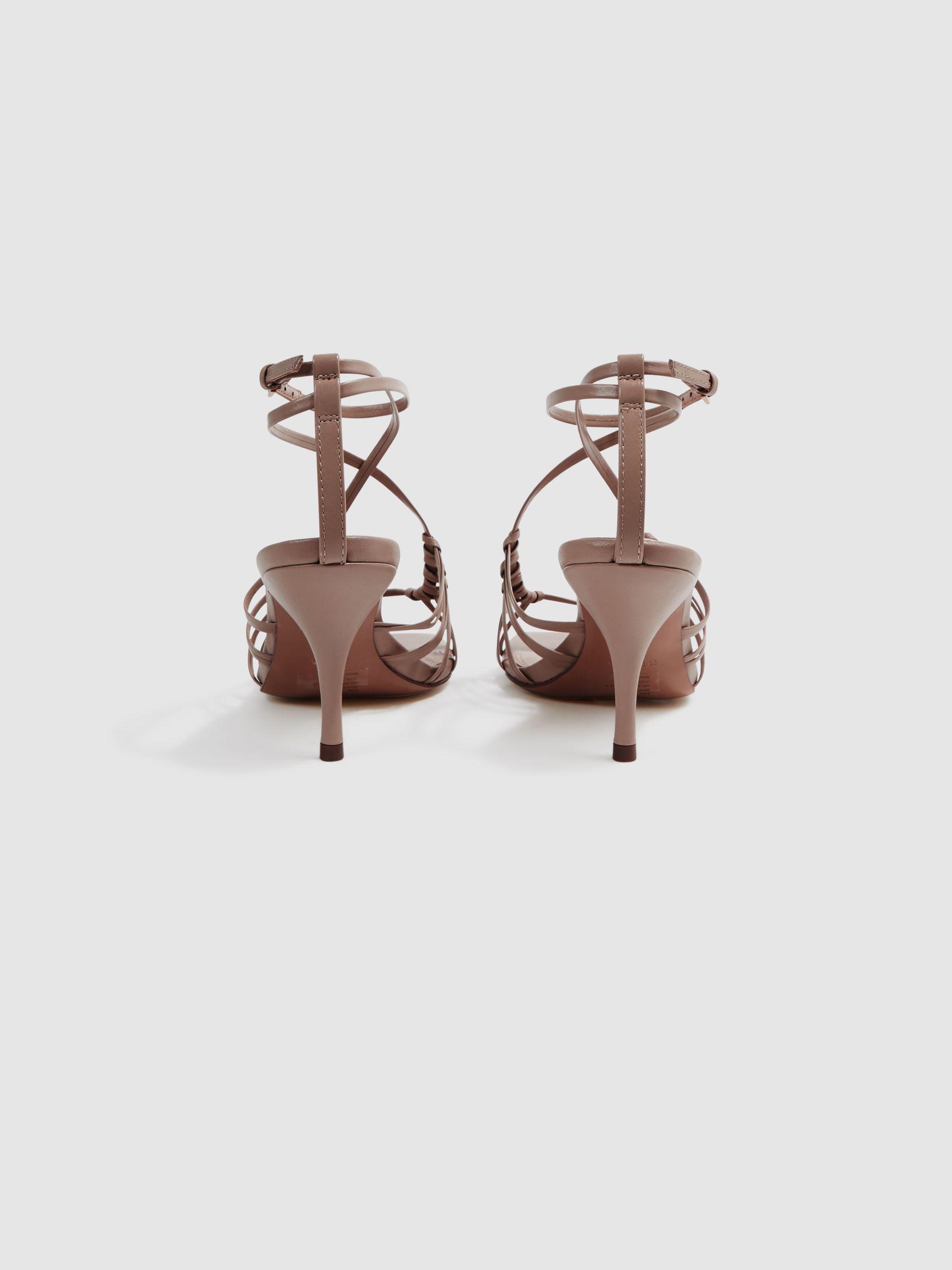 Leather Strappy Heels in Taupe Product Image