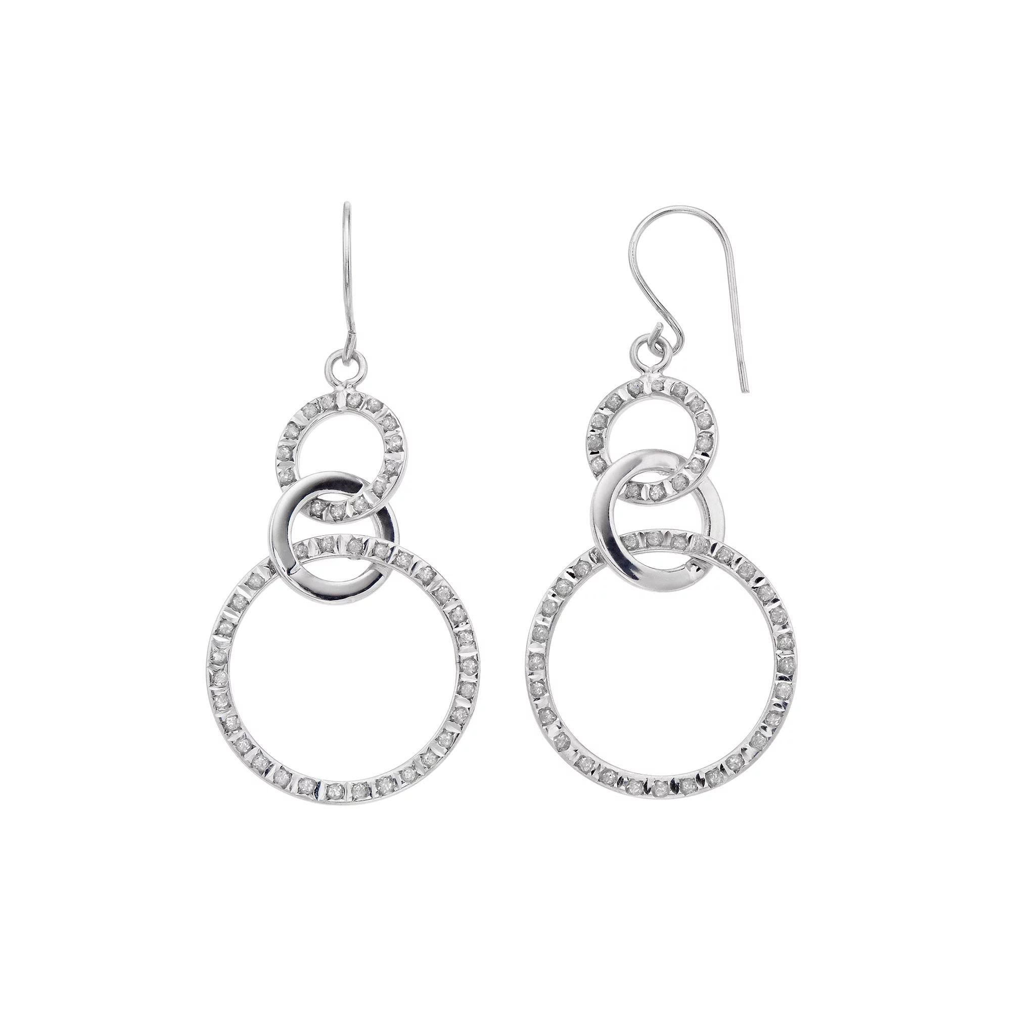 Platinum Over Silver Diamond Mystique Interlocking Circle Drop Earrings, Womens, Silver Tone Product Image