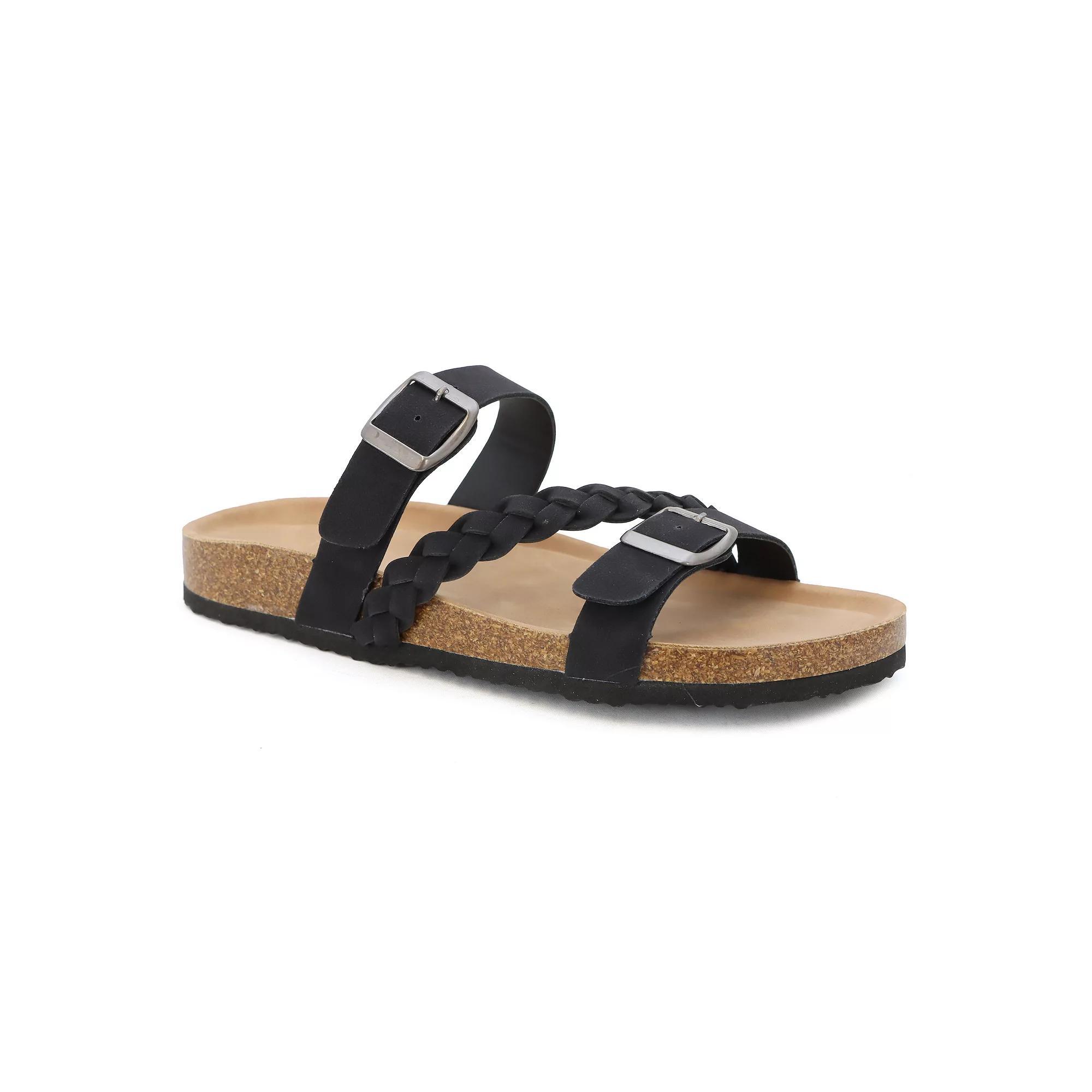 Yoki Women's Double Buckle Slide Sandal With Braid Strap, Size: 6.5 Medium, Black Product Image