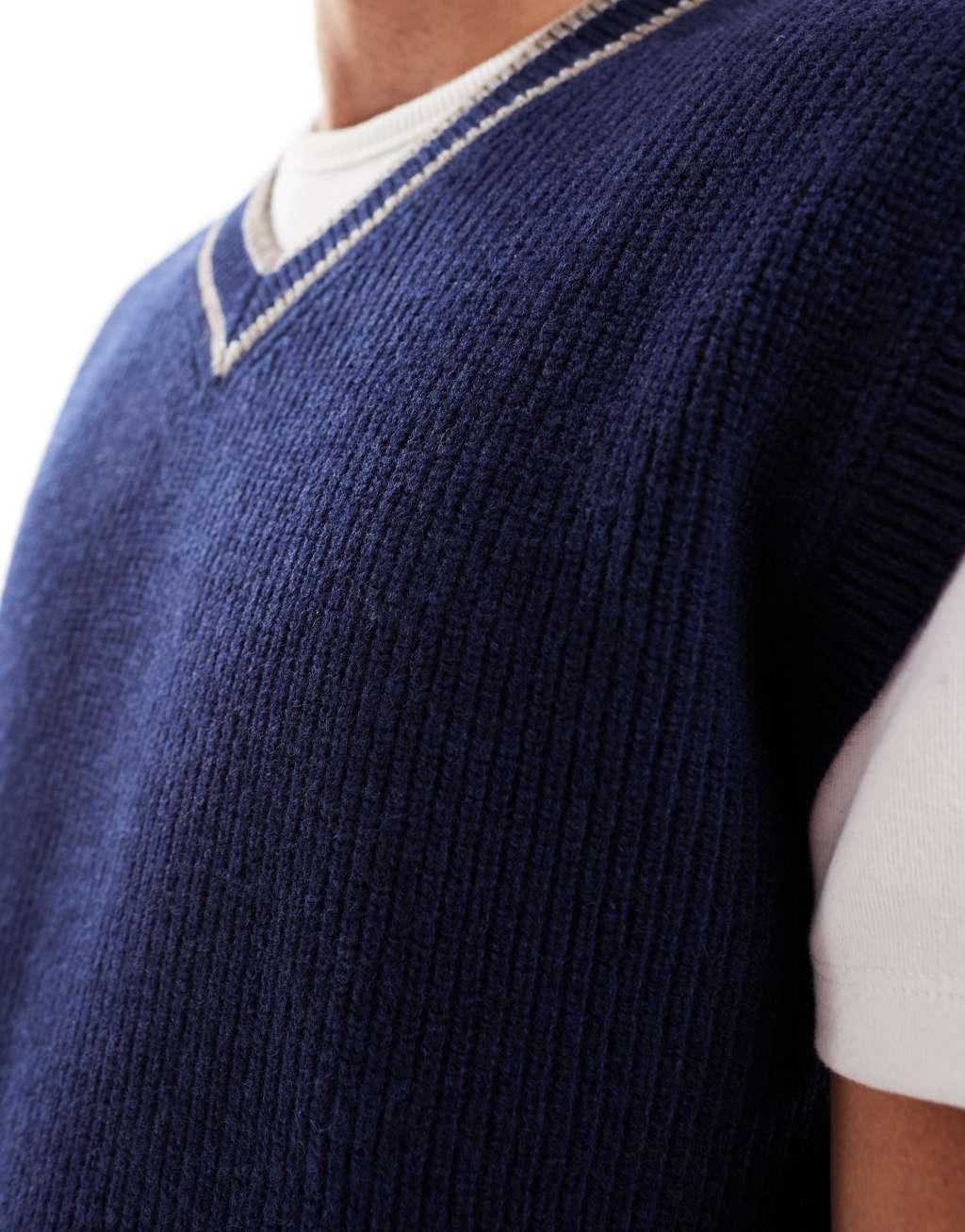 Scalpers Austen icon sweater vest in navy   Product Image