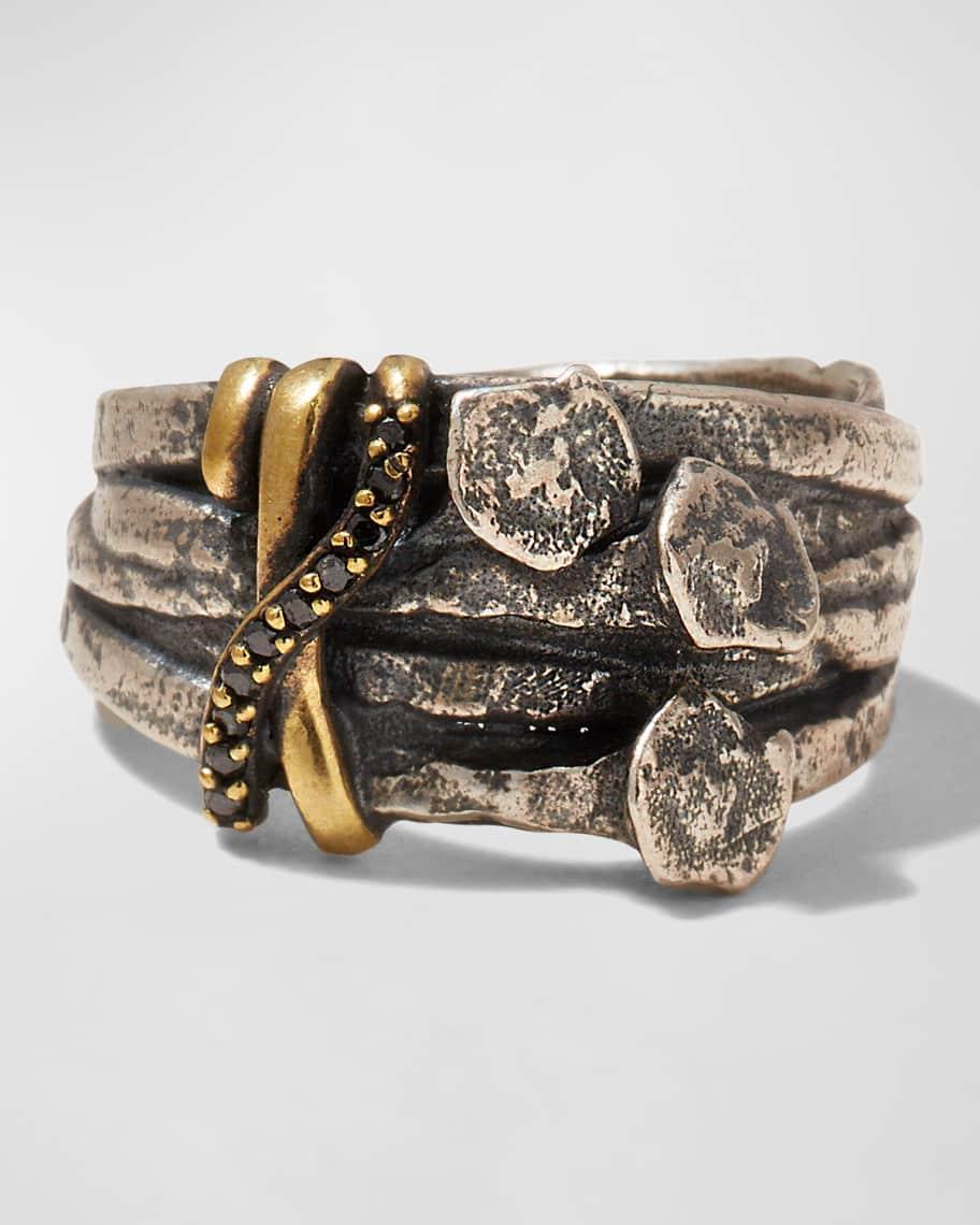 Mens Nails Metal Band Ring w/ Black Diamonds Product Image