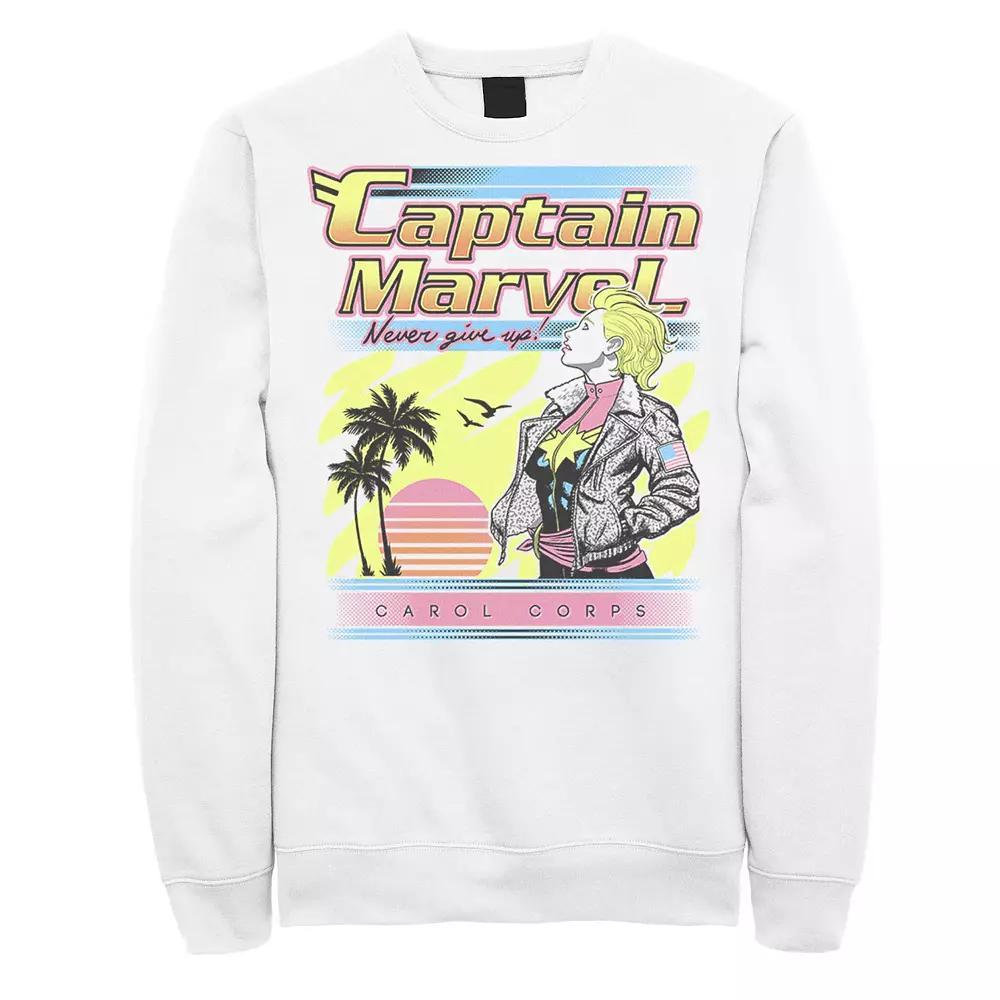 Men's Marvel Captain Marvel Never Give Up Carol Corps Retro Poster Graphic Fleece Pullover, Size: 3XL, White Product Image