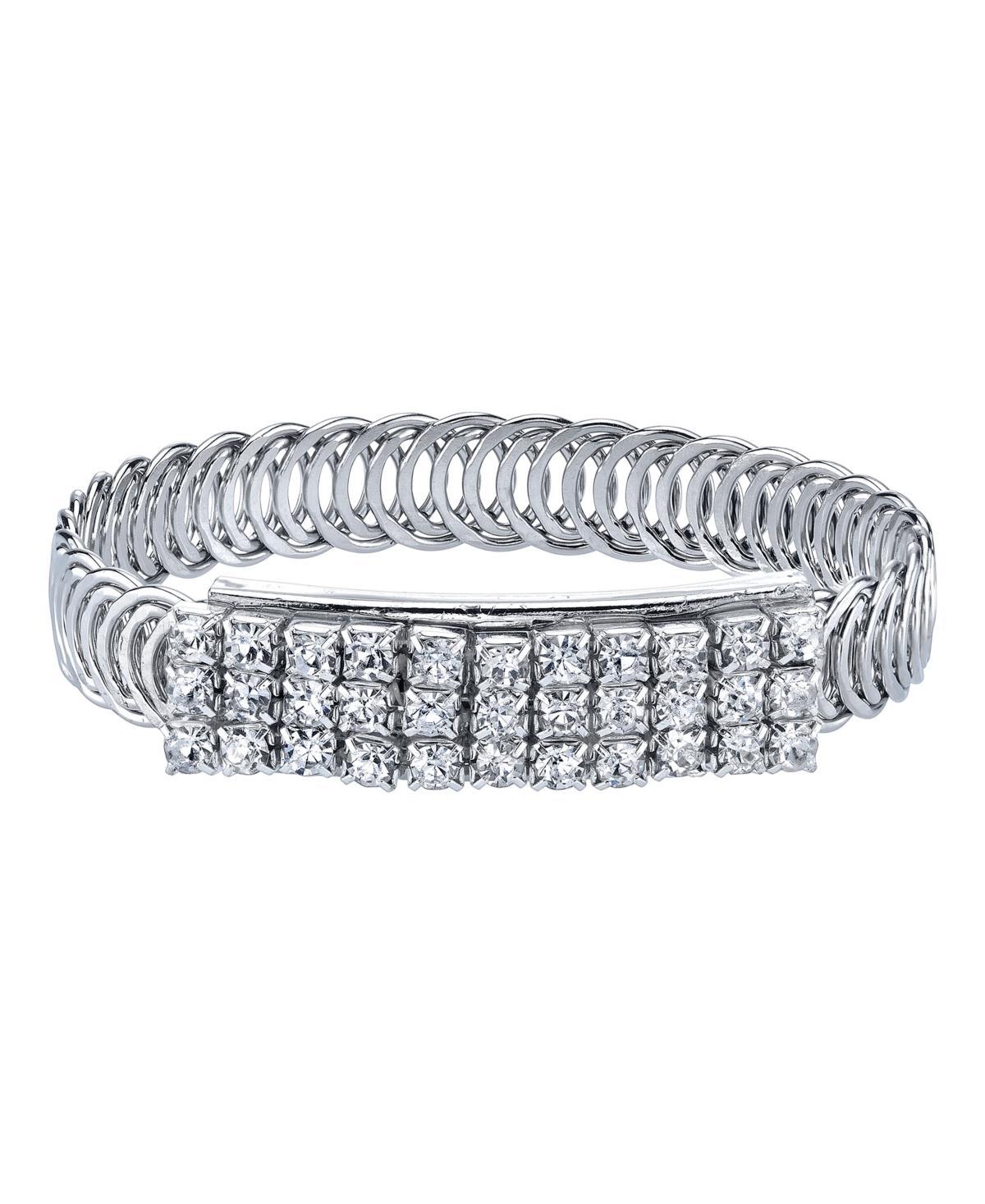 1928 Crystal Overlapping Circle Bangle Bracelet, Women's, Size: 7, Silver Tone Product Image