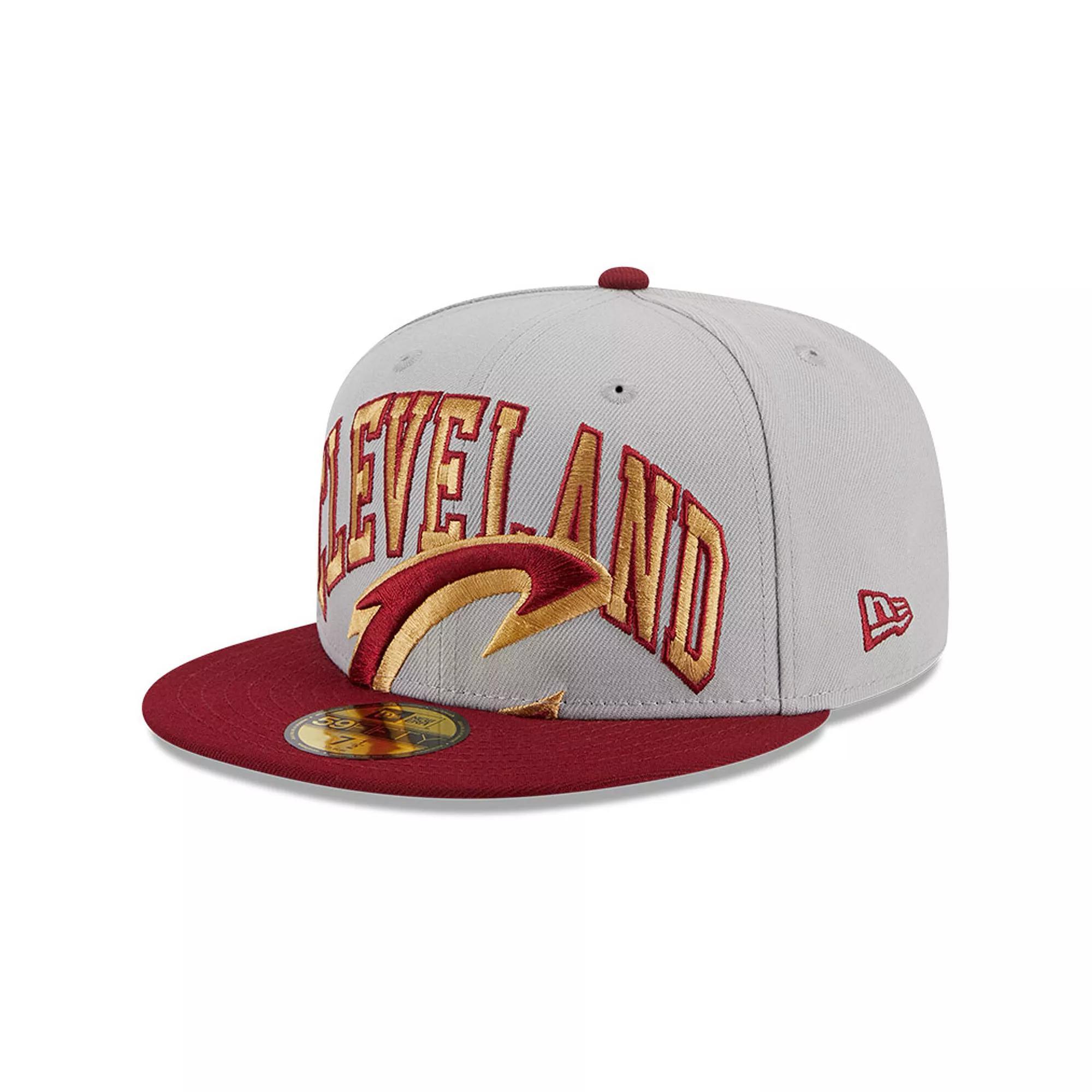 Men's New Era Gray/Wine Cleveland Cavaliers Tip-Off Two-Tone 59FIFTY Fitted Hat, Size: 7 1/8, Grey Product Image