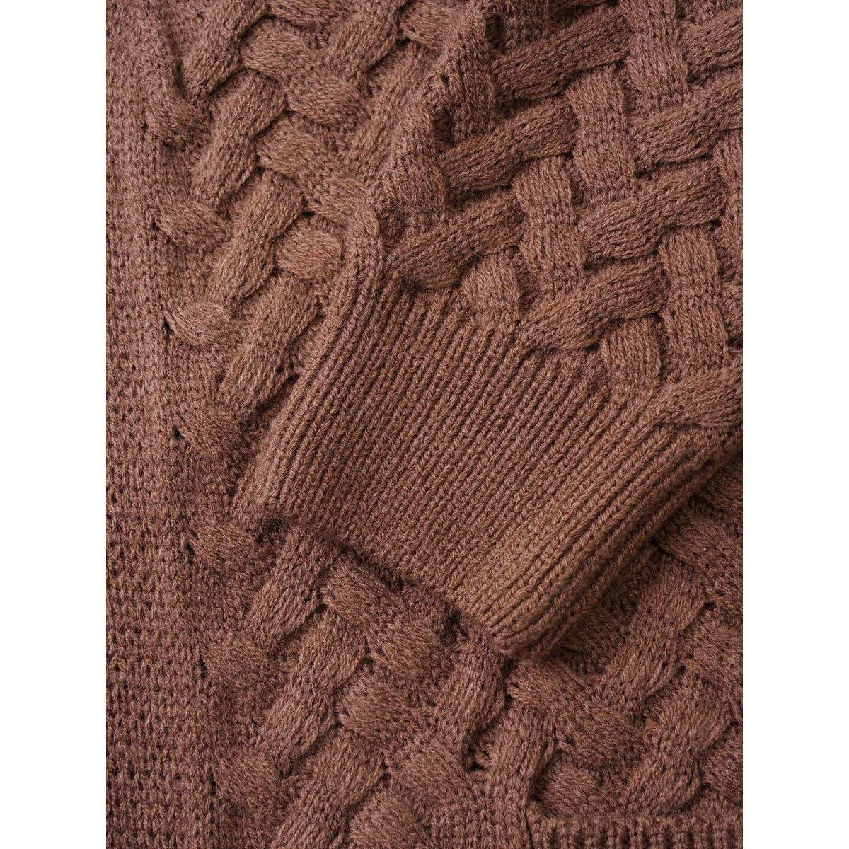 Plus Size Solid Open Front Pocket Crochet Cardigan Burgundy Women Casual Loose Long Sleeve Dailywear Cardigans BloomChic 22-24/3X Product Image