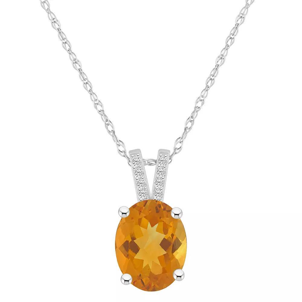 Alyson Layne 10k White Gold Oval Gemstone Diamond Accent Pendant Necklace, Women's, Size: 18", Citrine Product Image