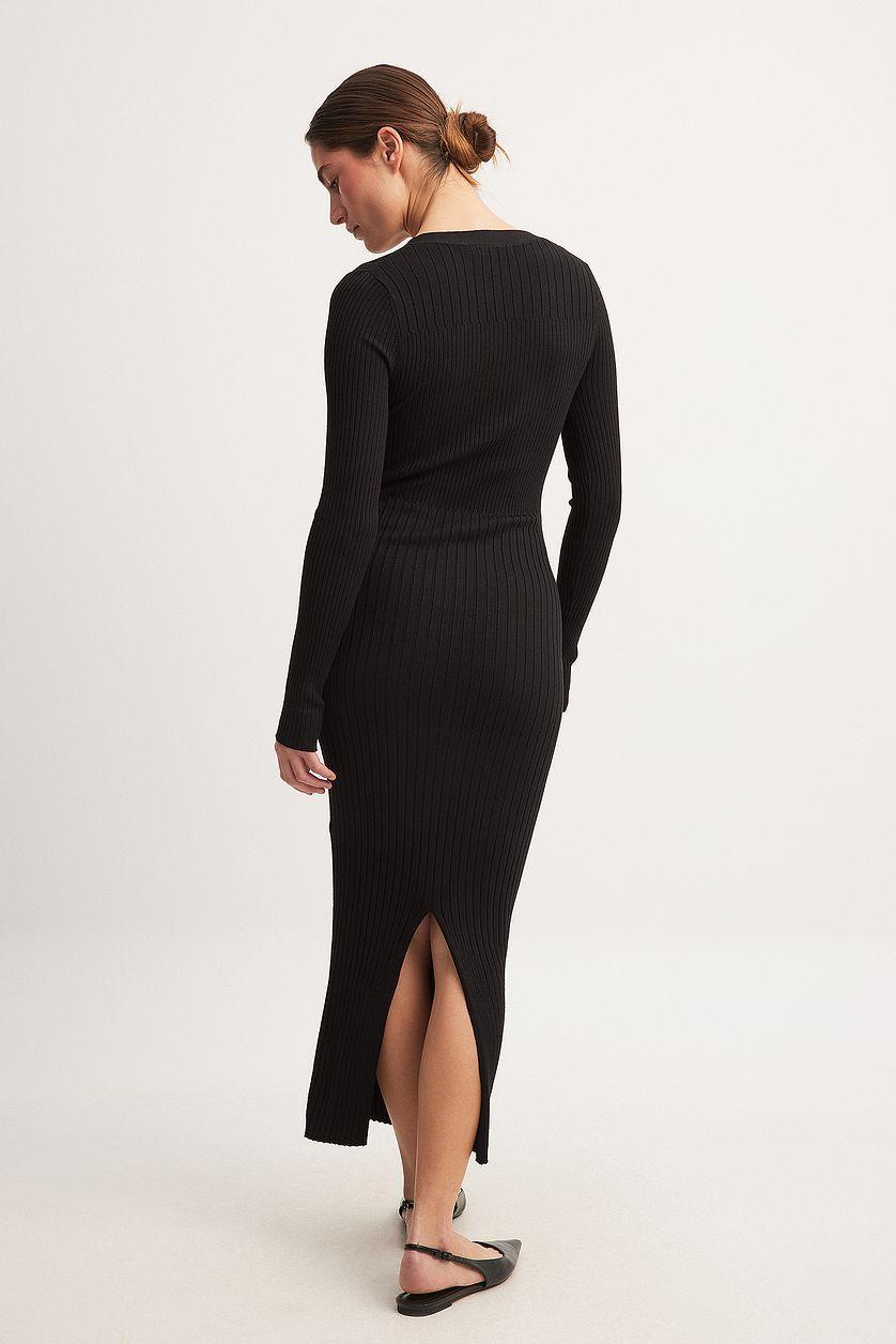 Knitted V-Neck Midi Dress Product Image