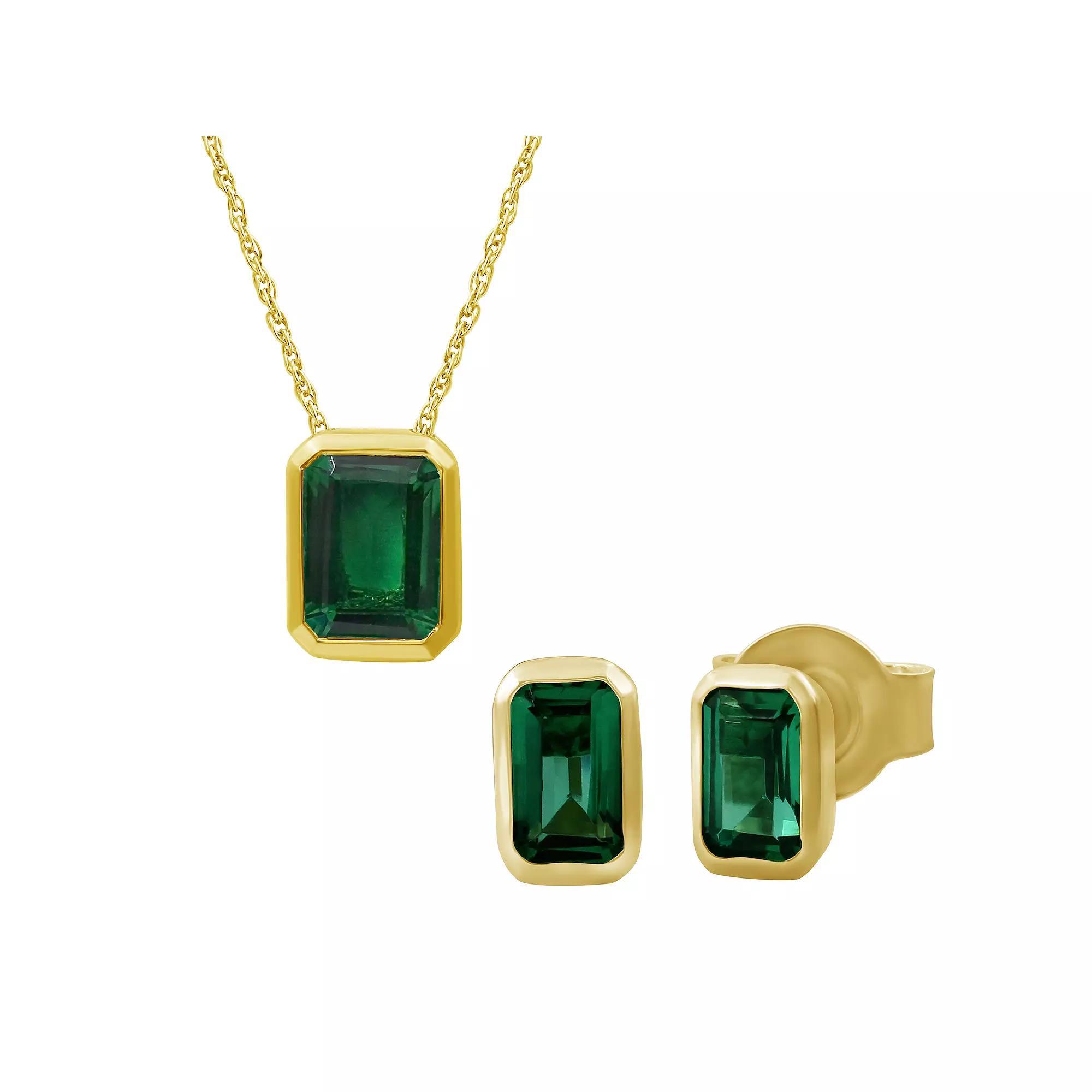Jewelexcess Gold Over Sterling Silver Lab-Created Gemstone Pendant Necklace & Earrings Set, Women's, Size: 18", Created Blue Product Image