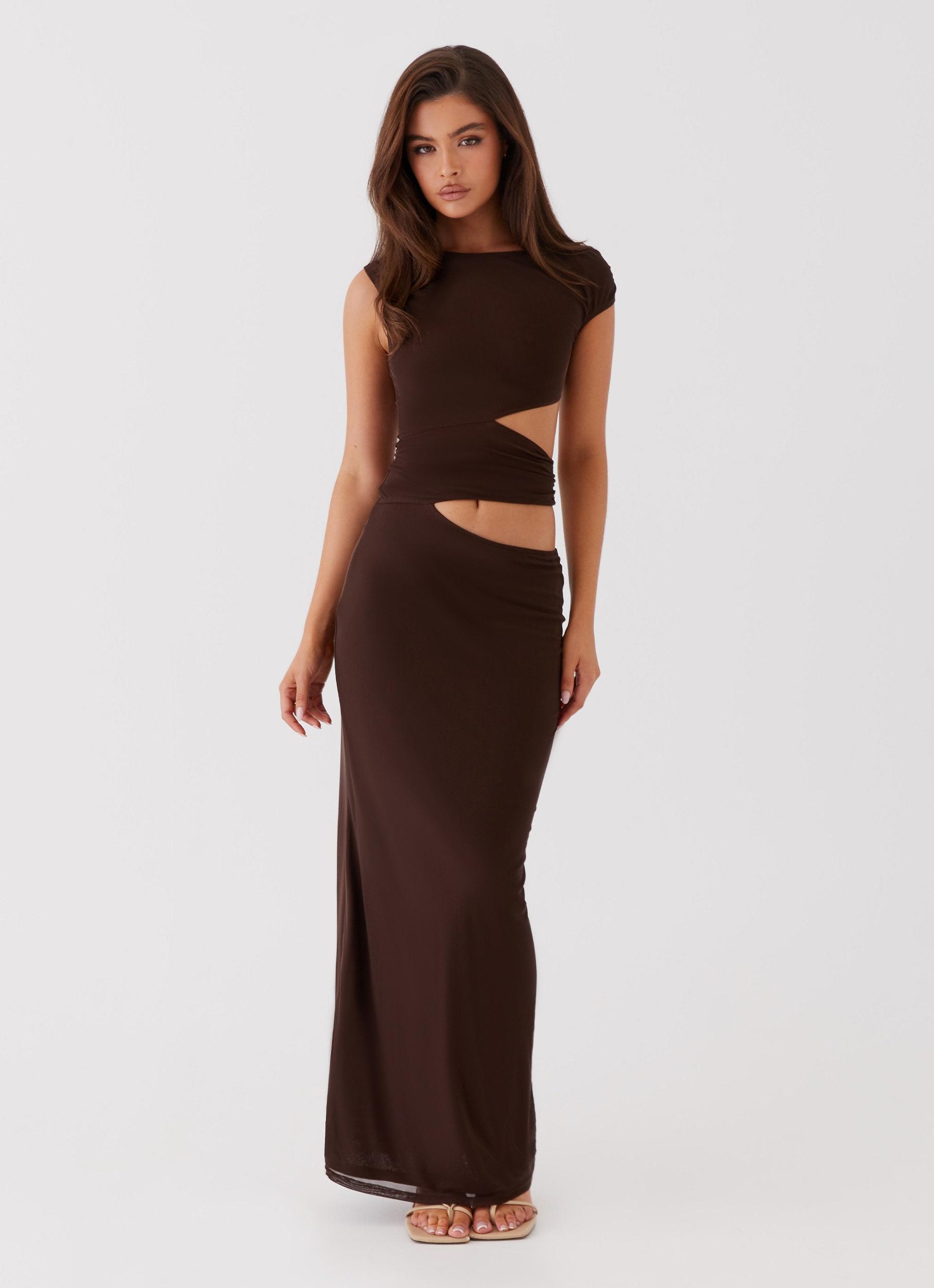 Margot One Shoulder Maxi Dress - Chocolate Product Image